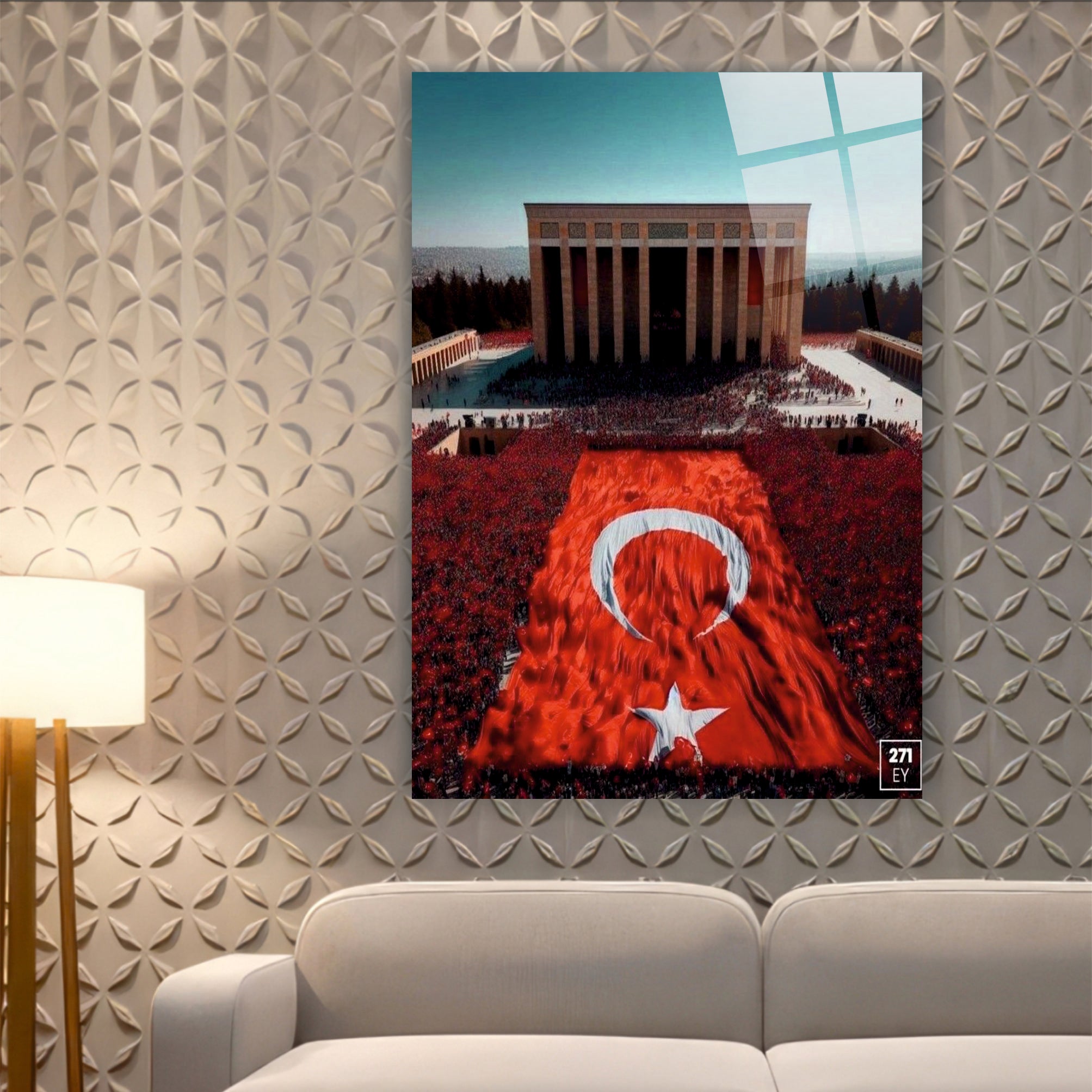 BAYRAK-29 Anıtkabir Önünde Dev Türk Bayrağı ve Millî Birlik Temalı Cam Tablo