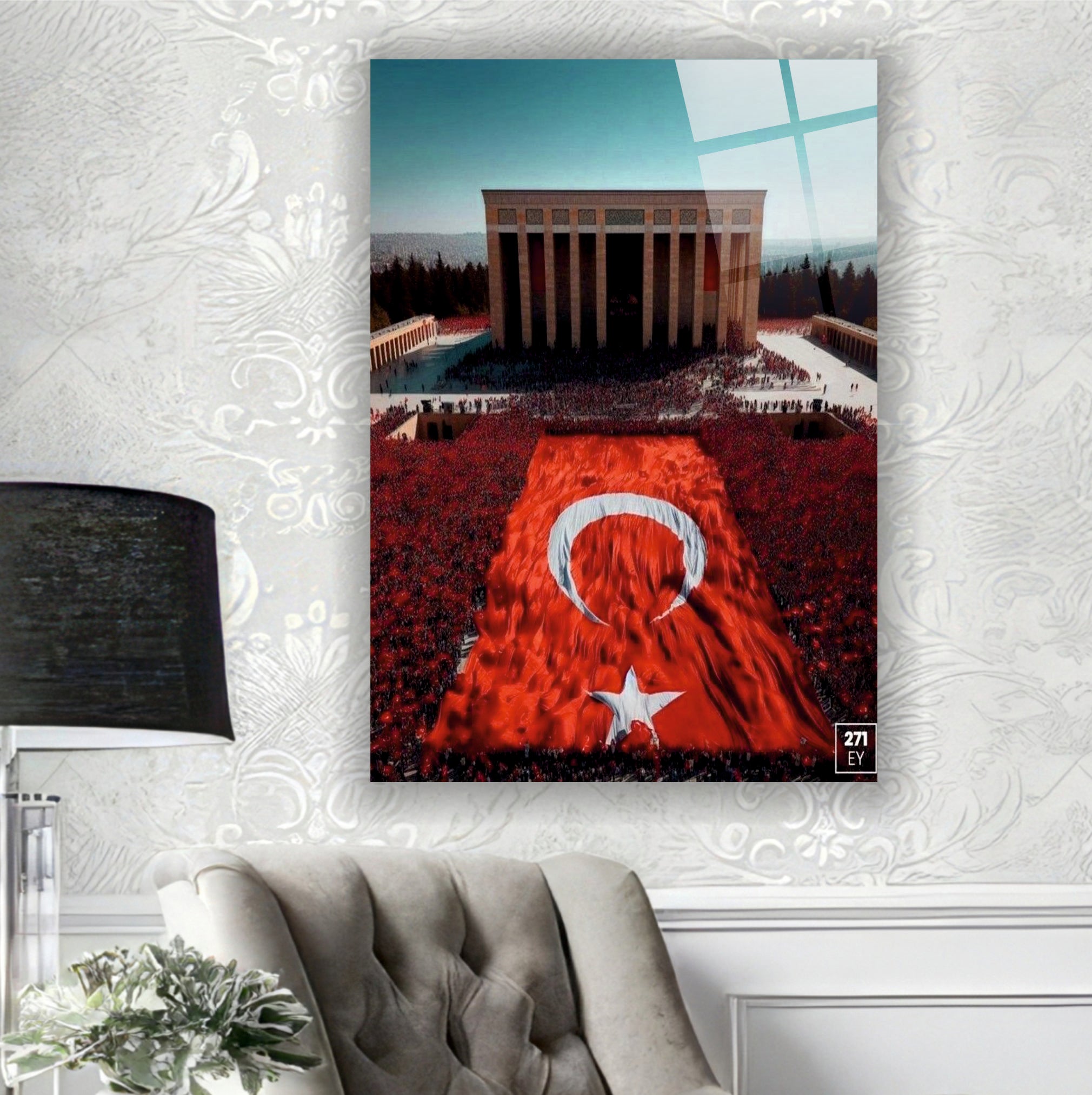 BAYRAK-29 Anıtkabir Önünde Dev Türk Bayrağı ve Millî Birlik Temalı Cam Tablo
