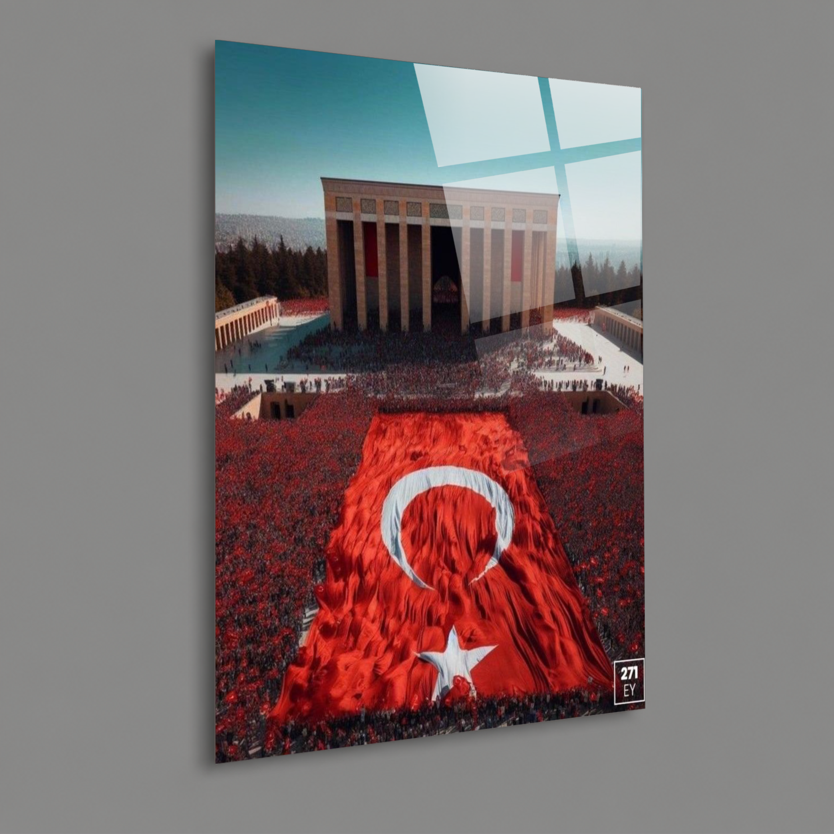 BAYRAK-29 Anıtkabir Önünde Dev Türk Bayrağı ve Millî Birlik Temalı Cam Tablo