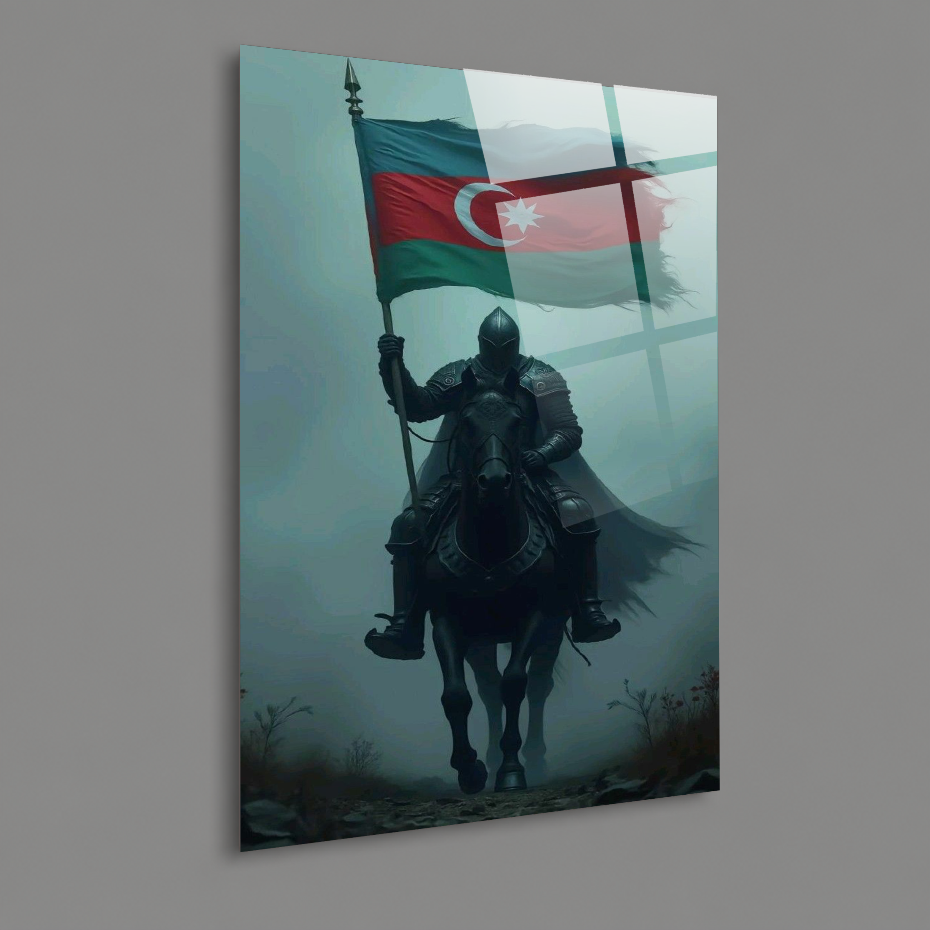BAYRAK-5 Azerbaycan Bayrağı Taşıyan Zırhlı Süvari Tarihi Kahraman Duvar Tablosu