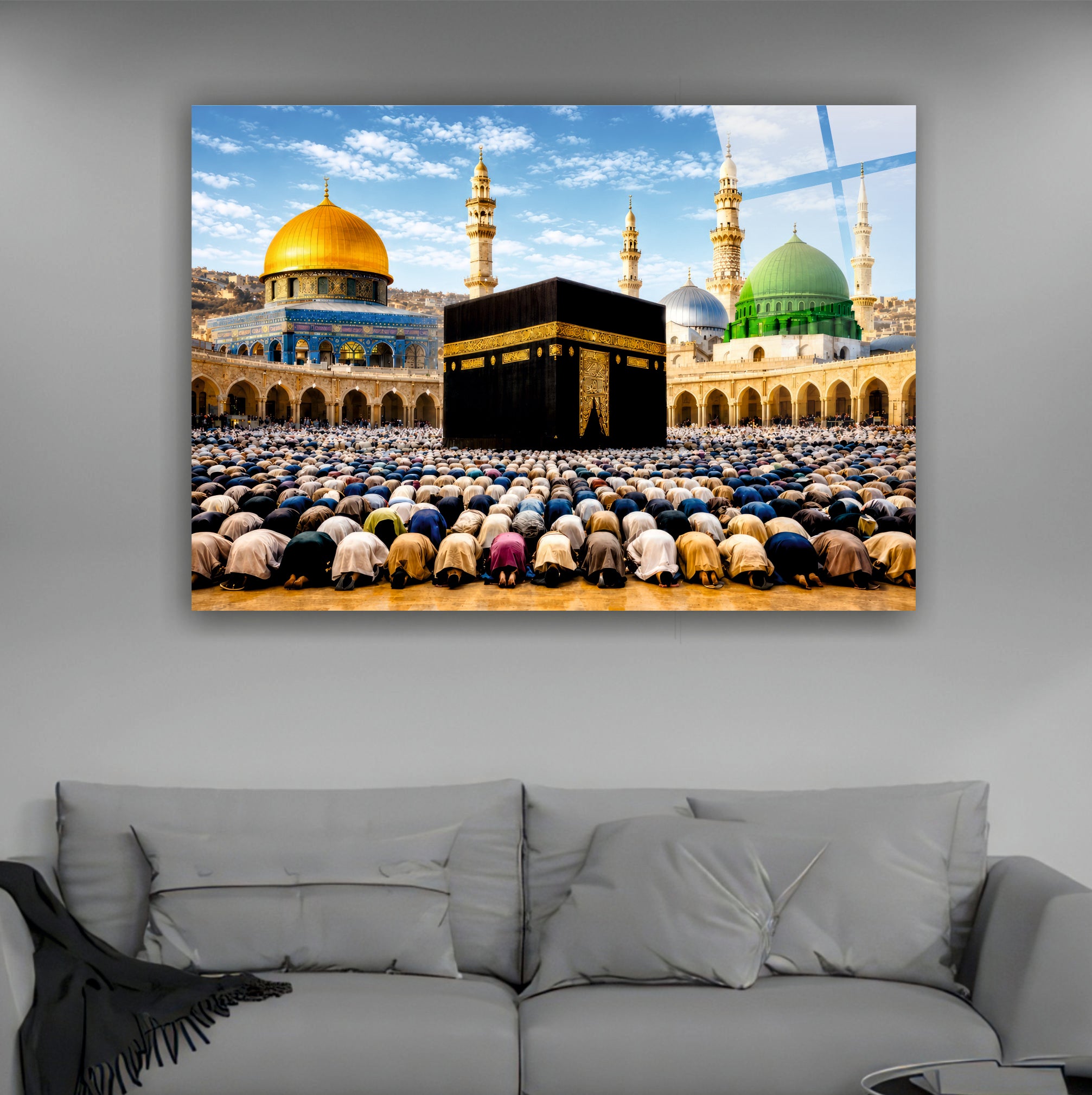 DİNİ-131 Kabe Kubbetüs Sahra ve Mescid-i Nebevi İslami Cam Tablo