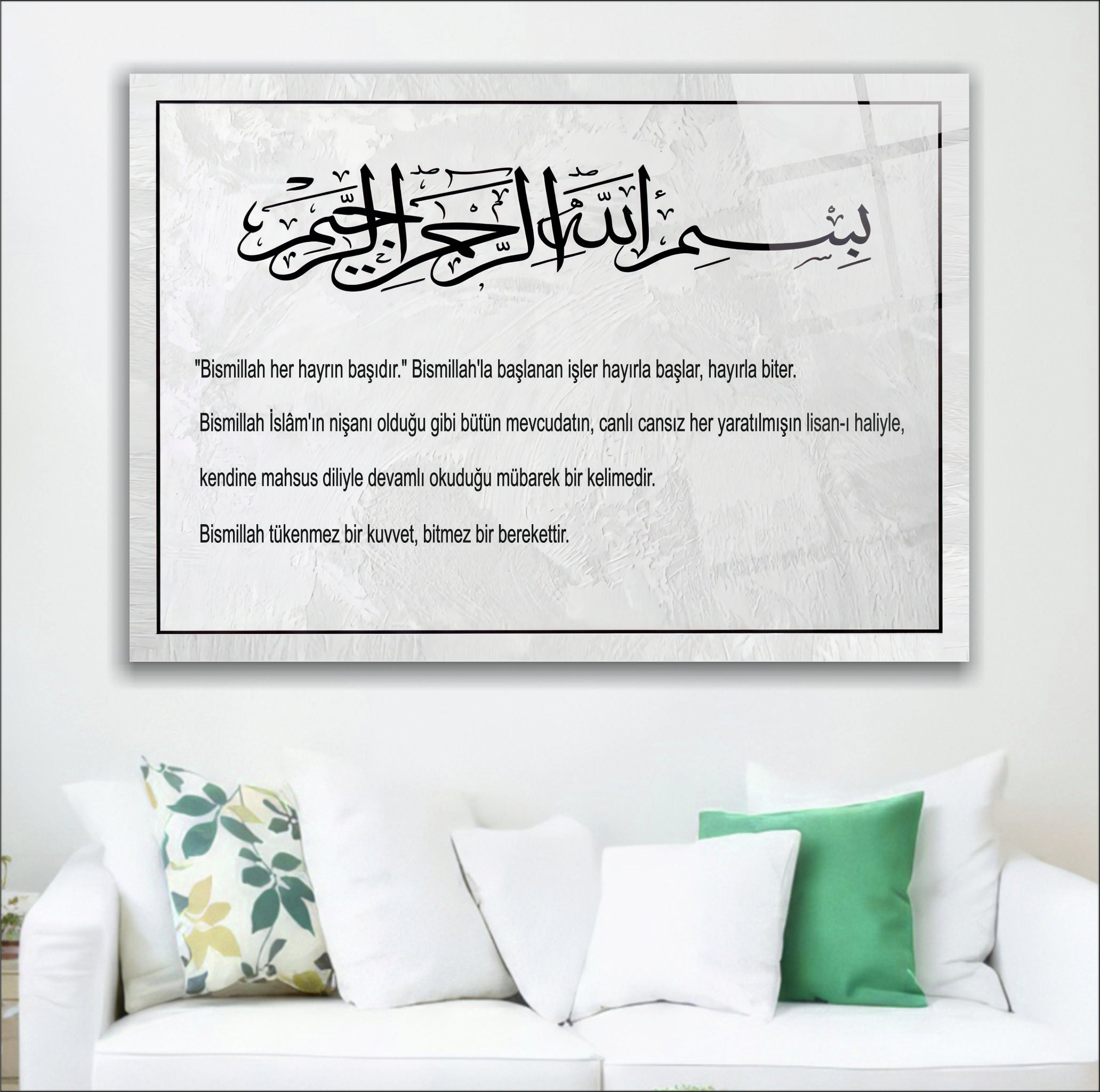 DİNİ-133 Besmele Hat Yazısı Bismillah Her Hayrın Başıdır İslami Cam Tablo