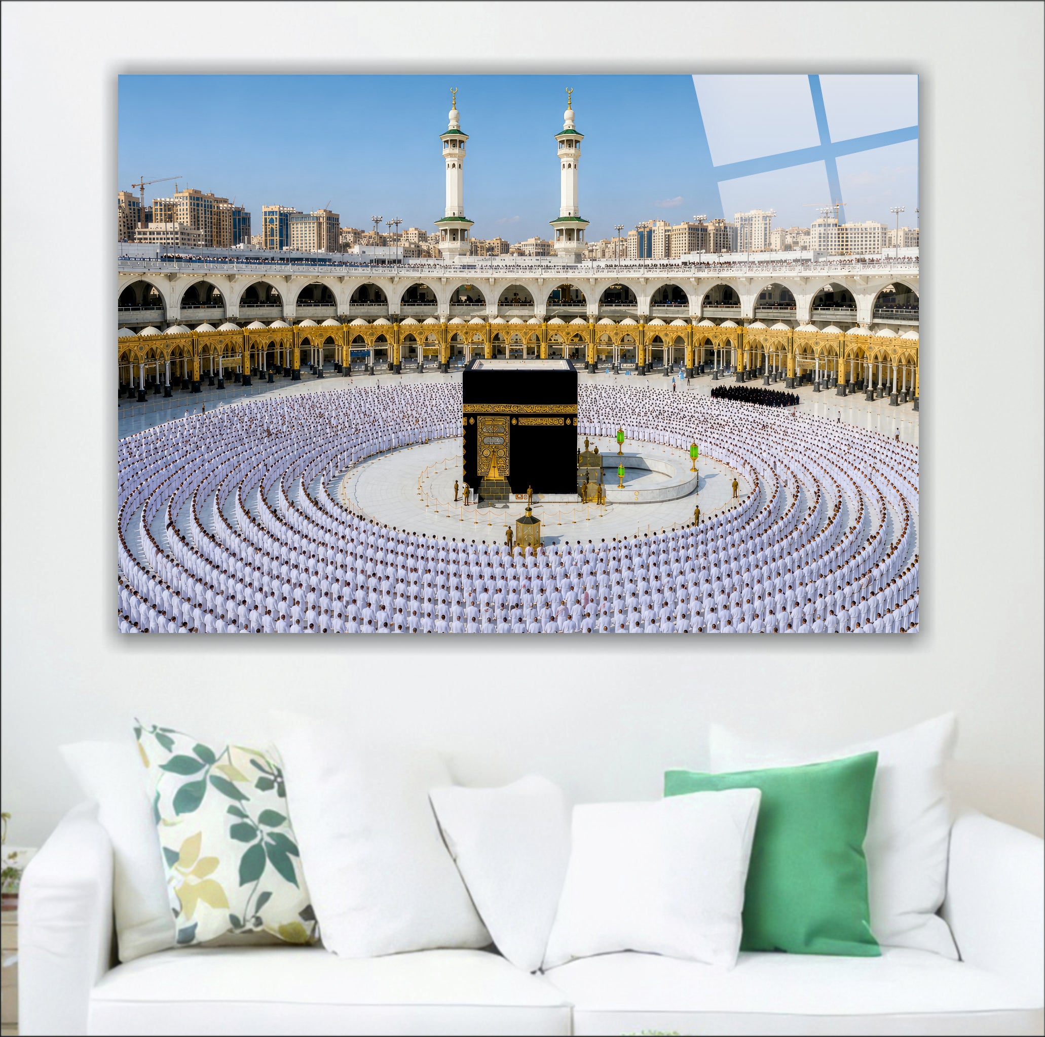 DİNİ-137 Kabe ve Mescid-i Haram Panoramik İslami Dekoratif Cam Tablo