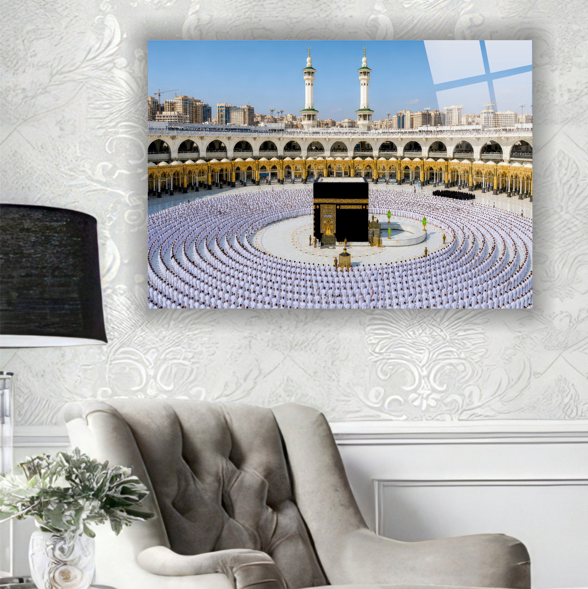 DİNİ-137 Kabe ve Mescid-i Haram Panoramik İslami Dekoratif Cam Tablo