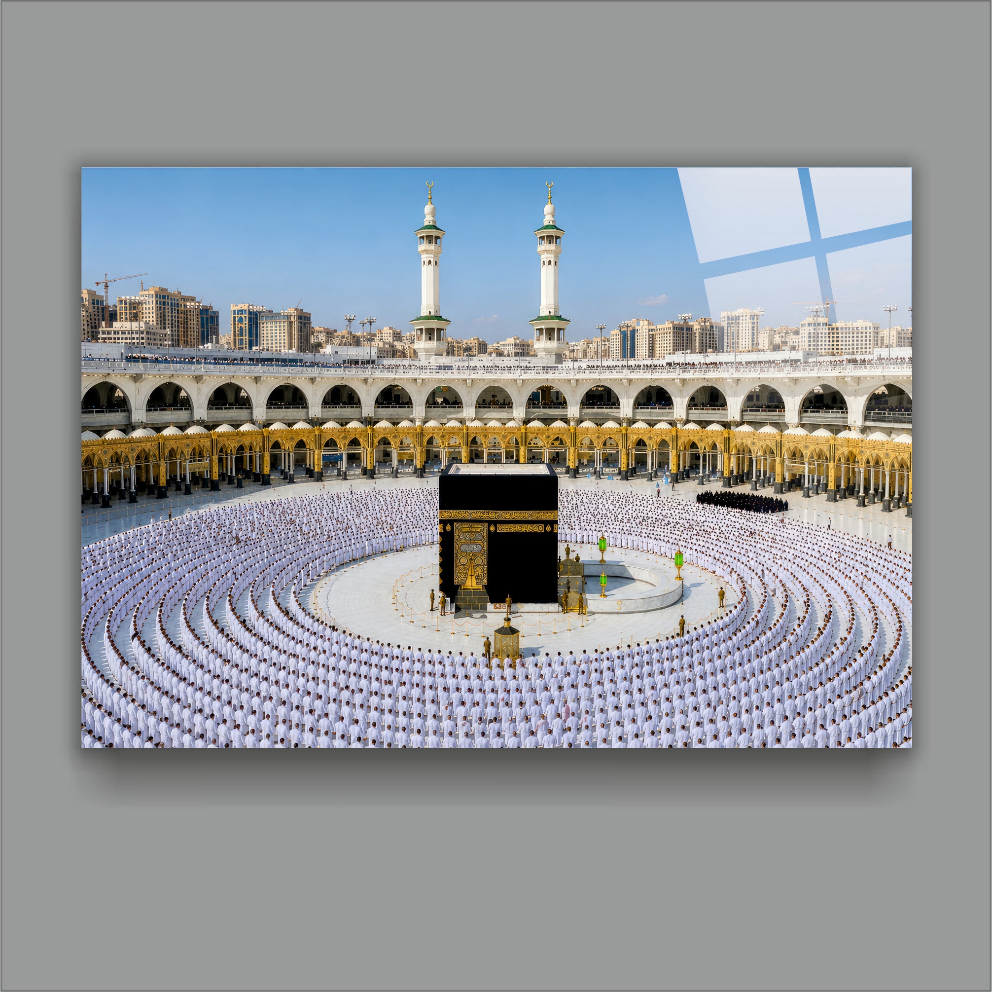 DİNİ-137 Kabe ve Mescid-i Haram Panoramik İslami Dekoratif Cam Tablo