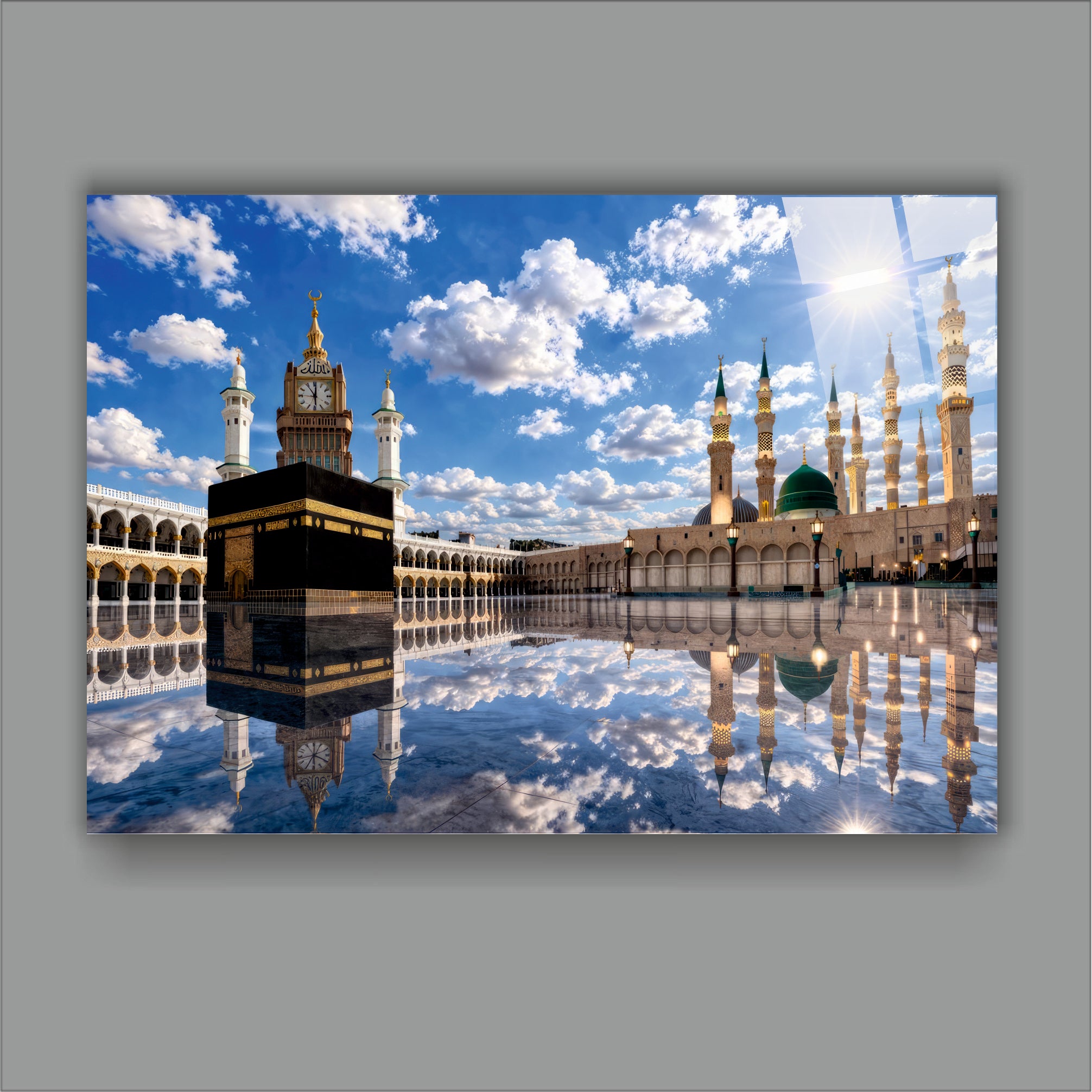 DİNİ-95 Kabe ve Mescid-i Nebevi Panoramik Cam Tablo İslami Dekor Tasarımı