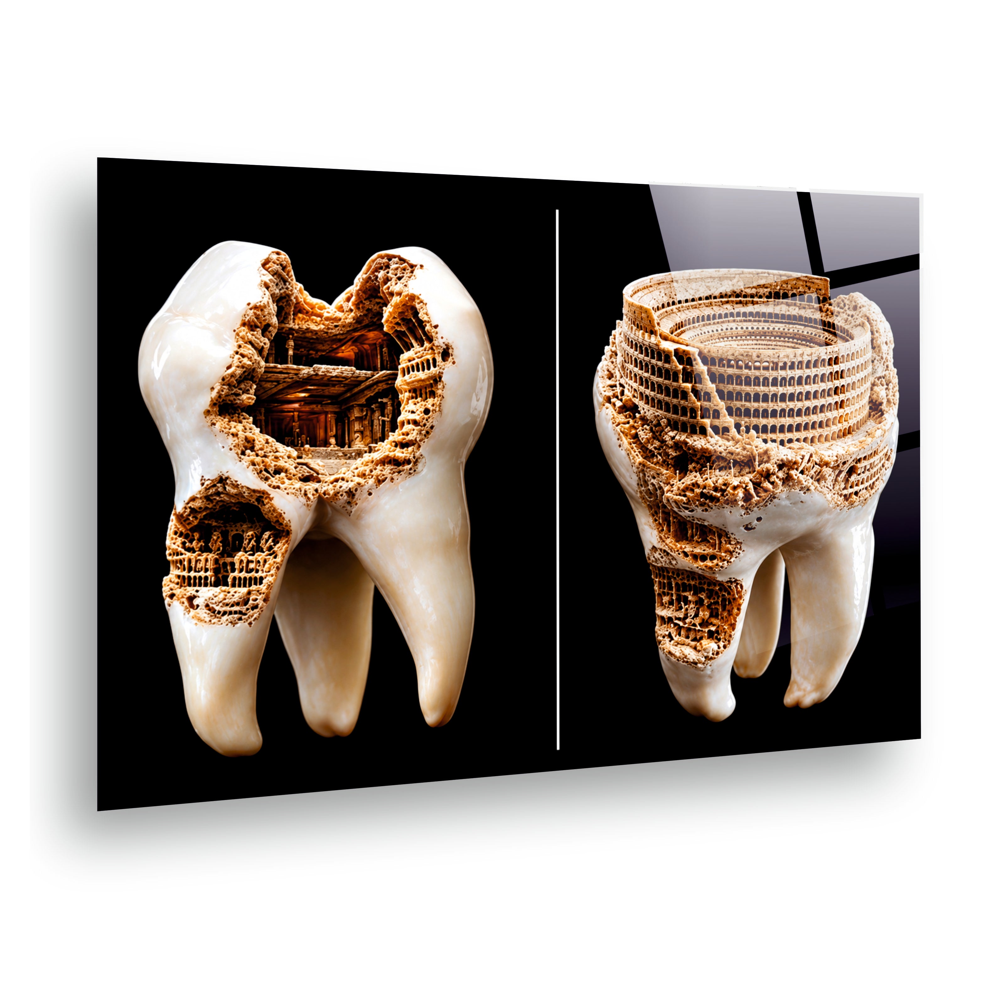 DİŞ-19 Diş Anatomisi ve Tarihi Yapı Temalı Cam Tablo