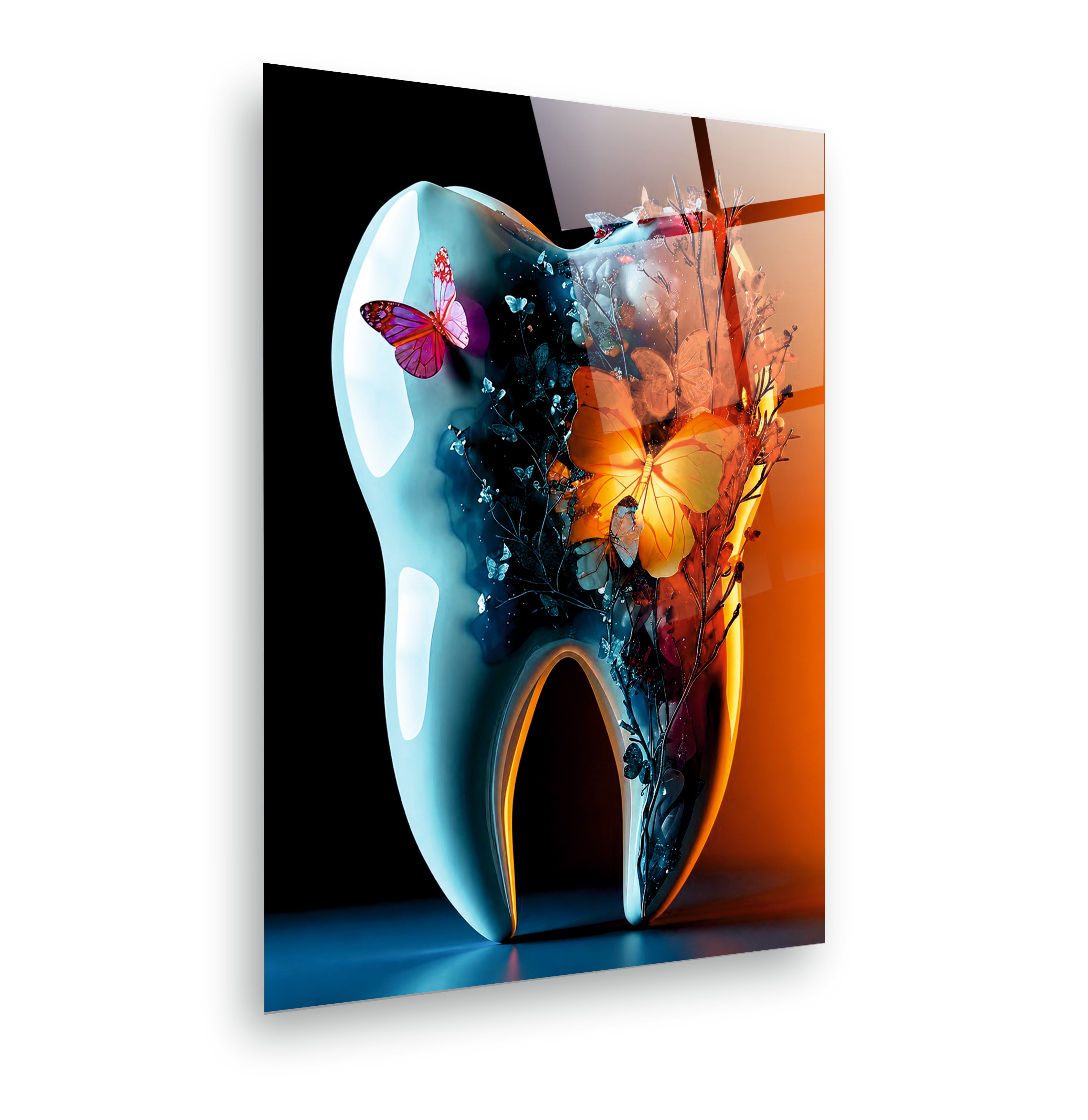 DİŞ-22 Kelebek ve Diş Temalı Estetik Cam Tablo