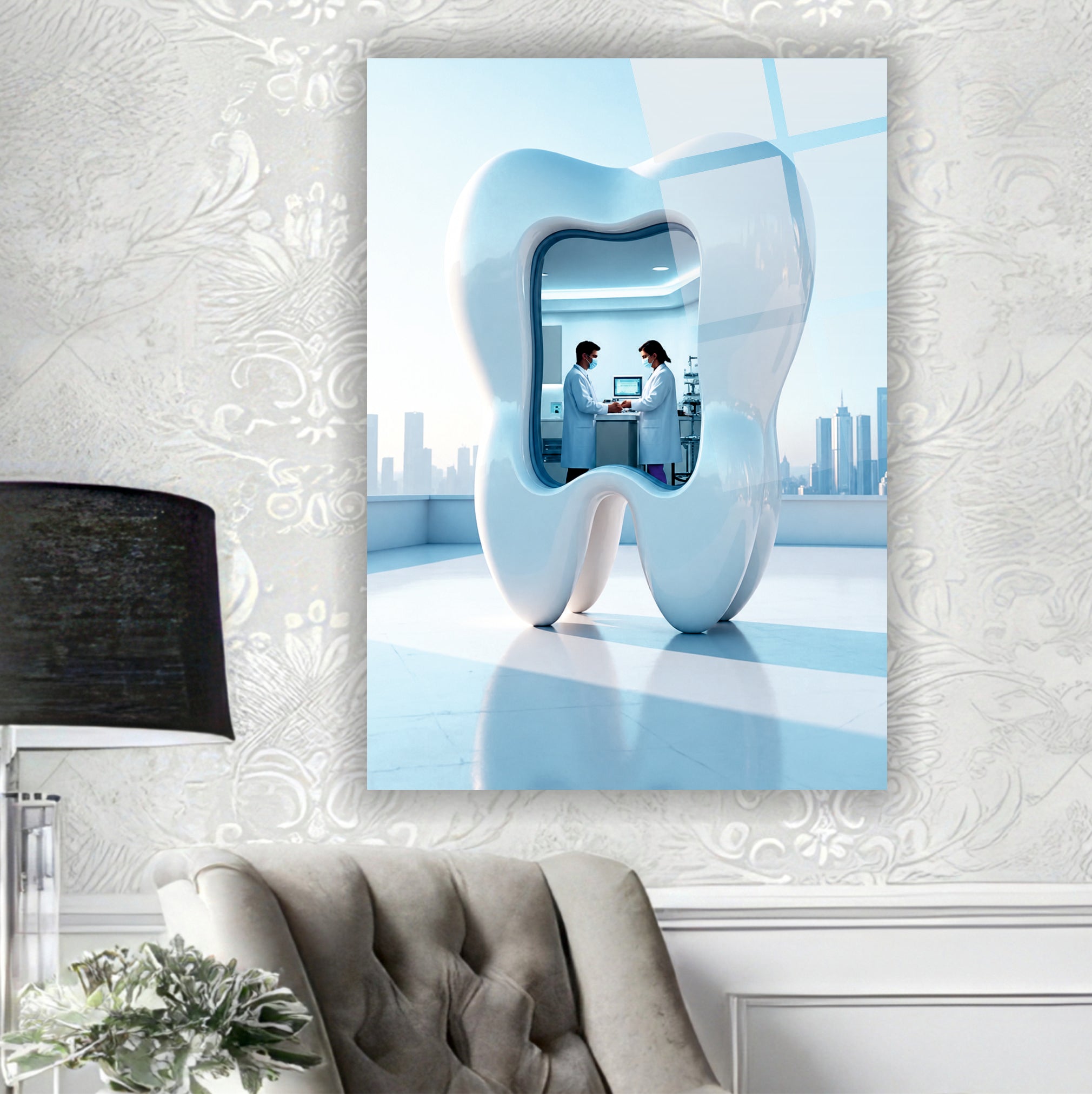 DİŞ-32 Modern Diş Kliniği ve Diş Hekimliği Temalı Cam Tablo