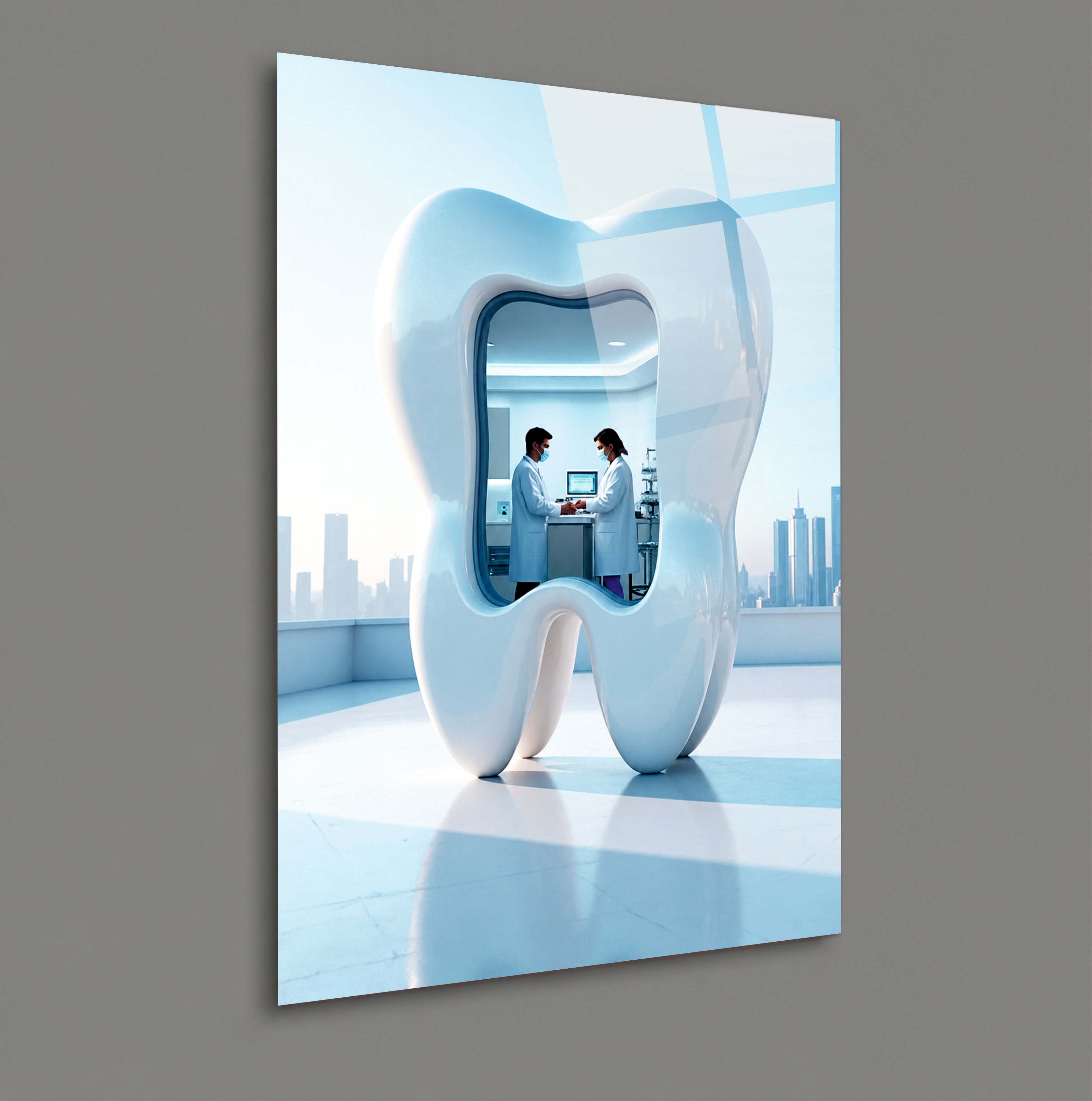 DİŞ-32 Modern Diş Kliniği ve Diş Hekimliği Temalı Cam Tablo