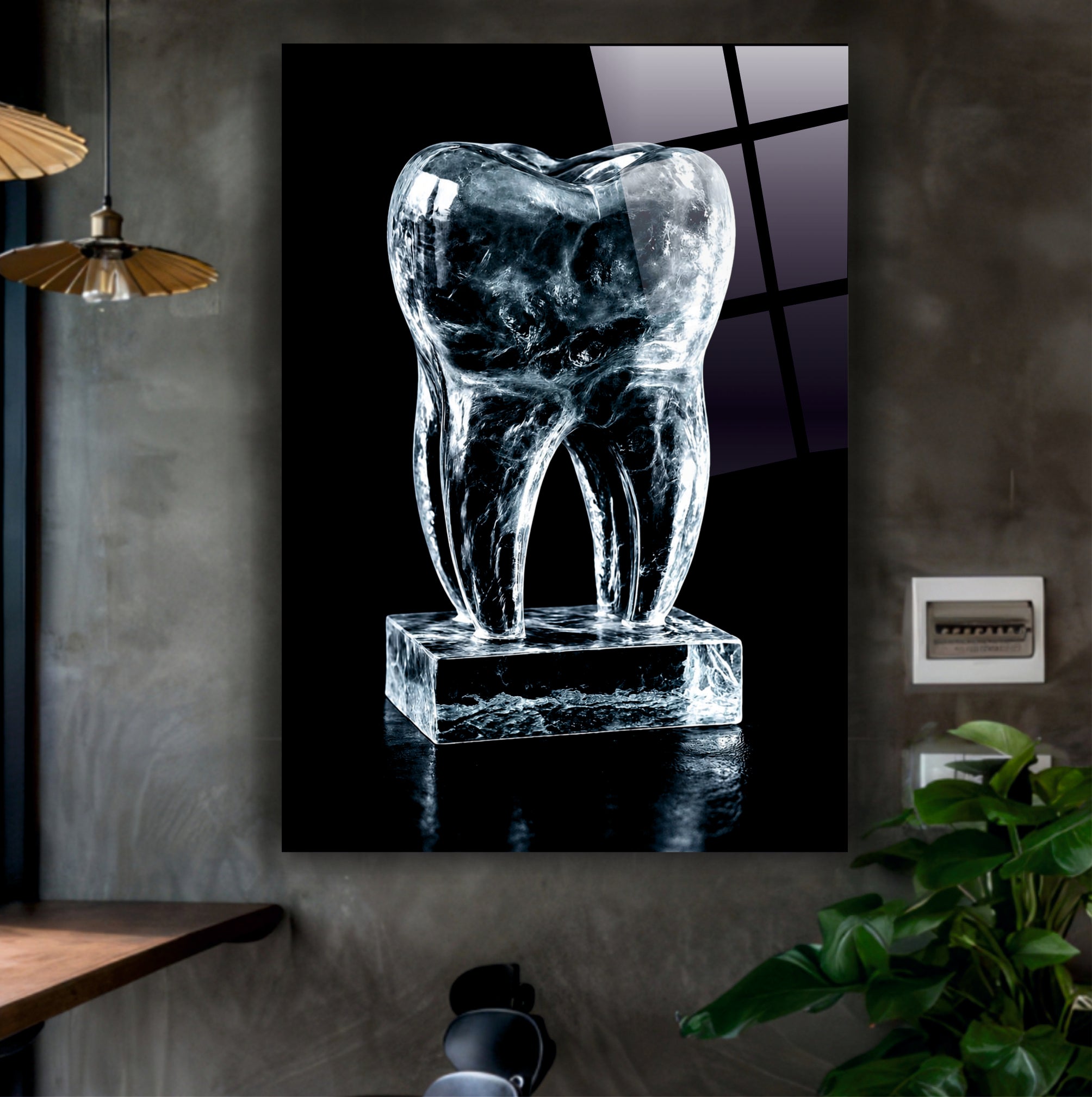 DİŞ-33 Kristal Cam Diş Heykeli ve Modern Diş Temalı Cam Tablo