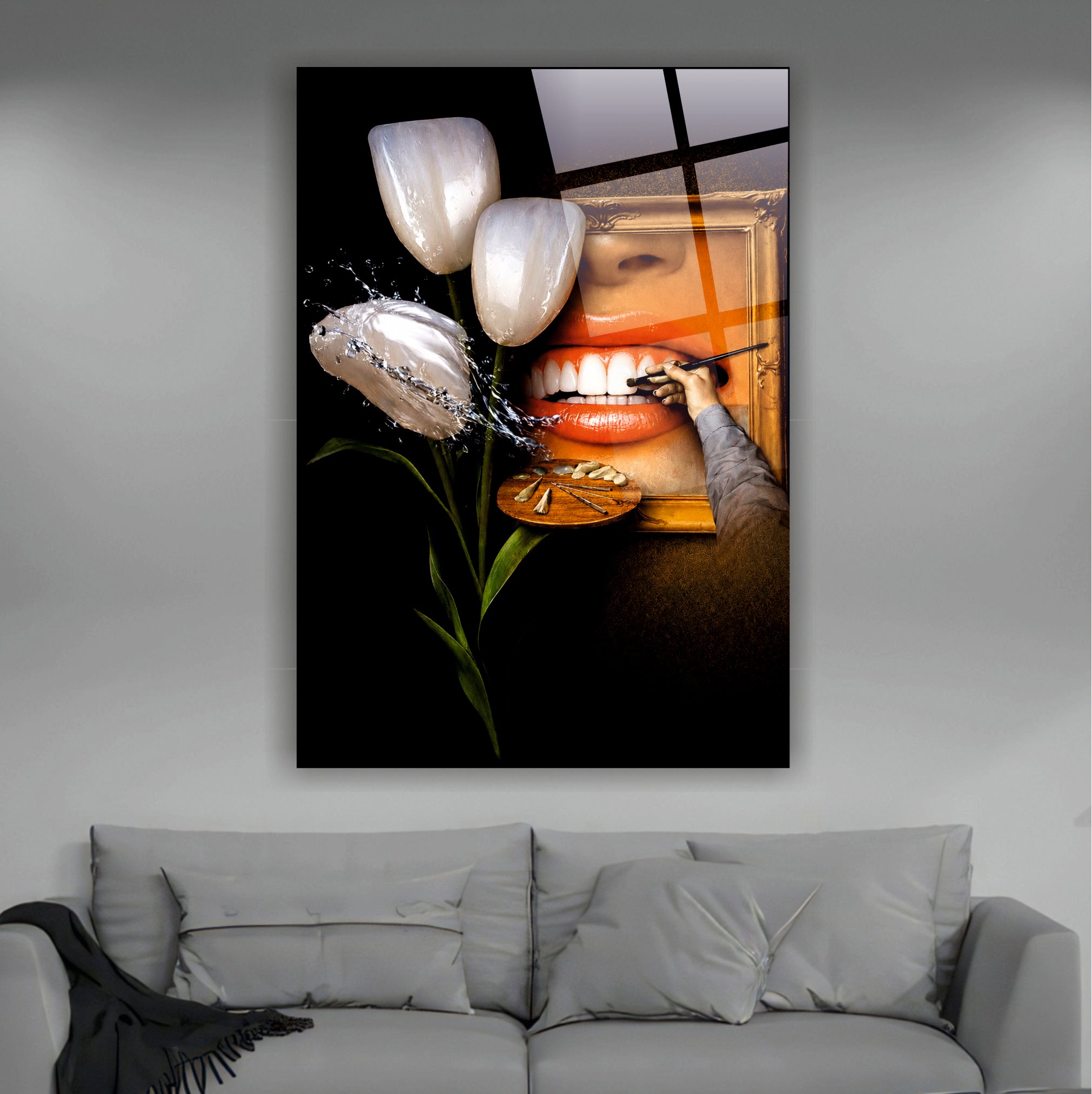 DİŞ-43 Modern Diş Estetiği ve Sanat Temalı Cam Tablo