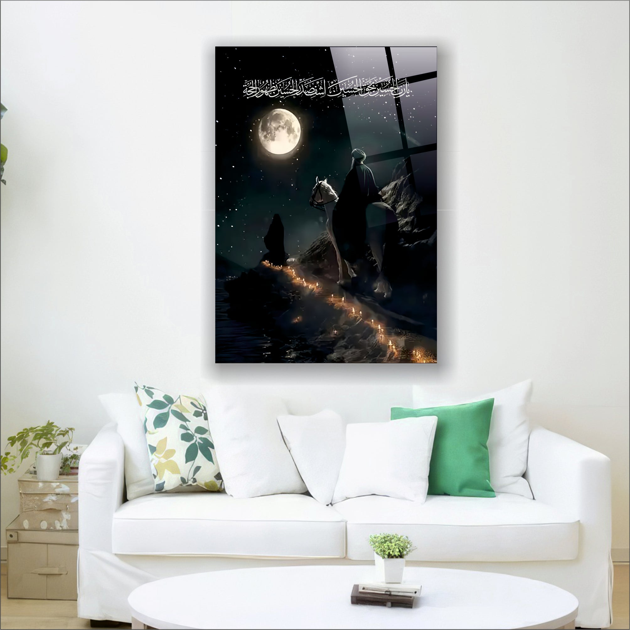 Dolunay ve Atlı Derviş Temalı Spiritüel Cam Tablo