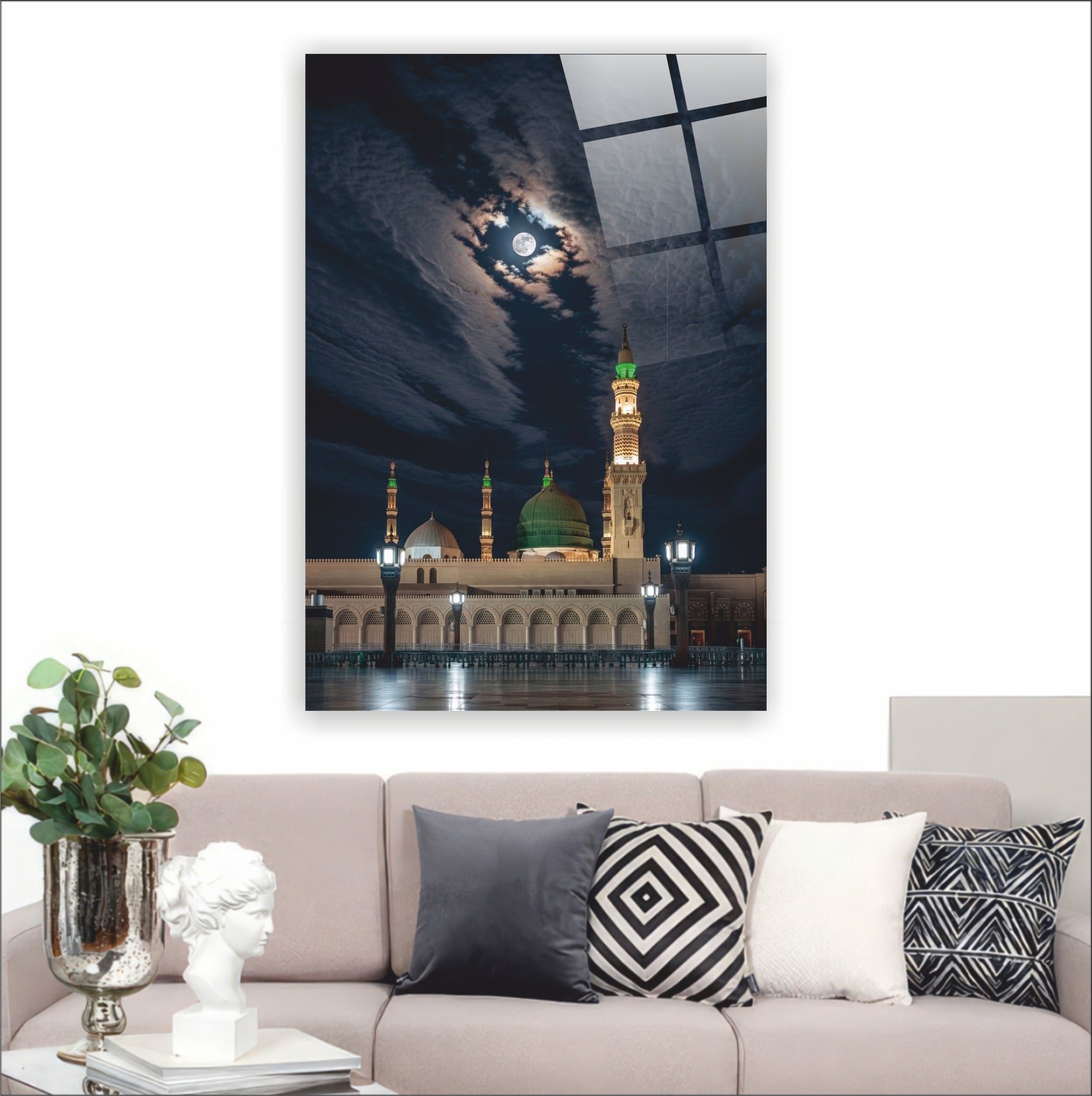 Medine Mescid-i Nebevi Gece Manzaralı- Dolunay Temalı İslami Dekor