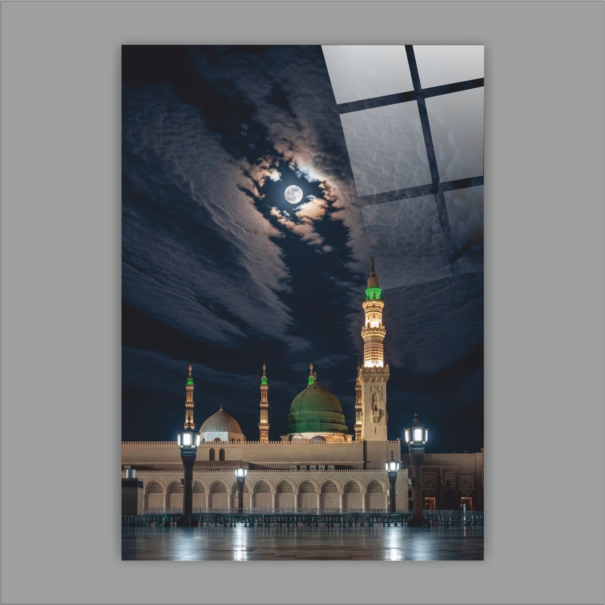 Medine Mescid-i Nebevi Gece Manzaralı- Dolunay Temalı İslami Dekor