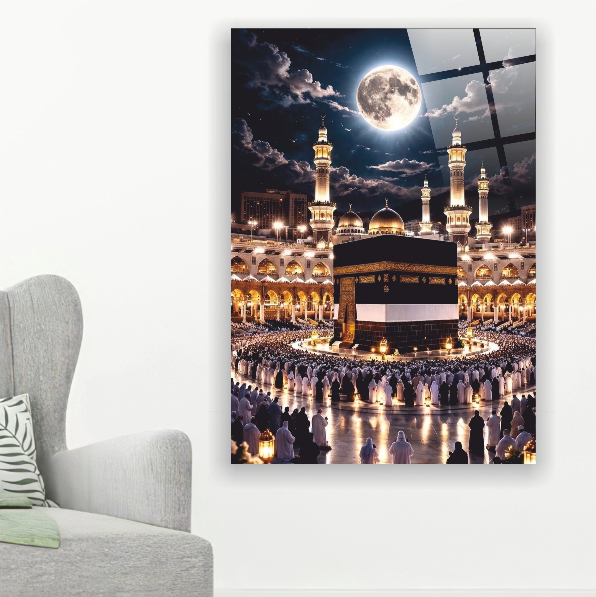 Kabe-i Muazzama Gece Manzaralı-Dolunay ve Mescid-i Haram