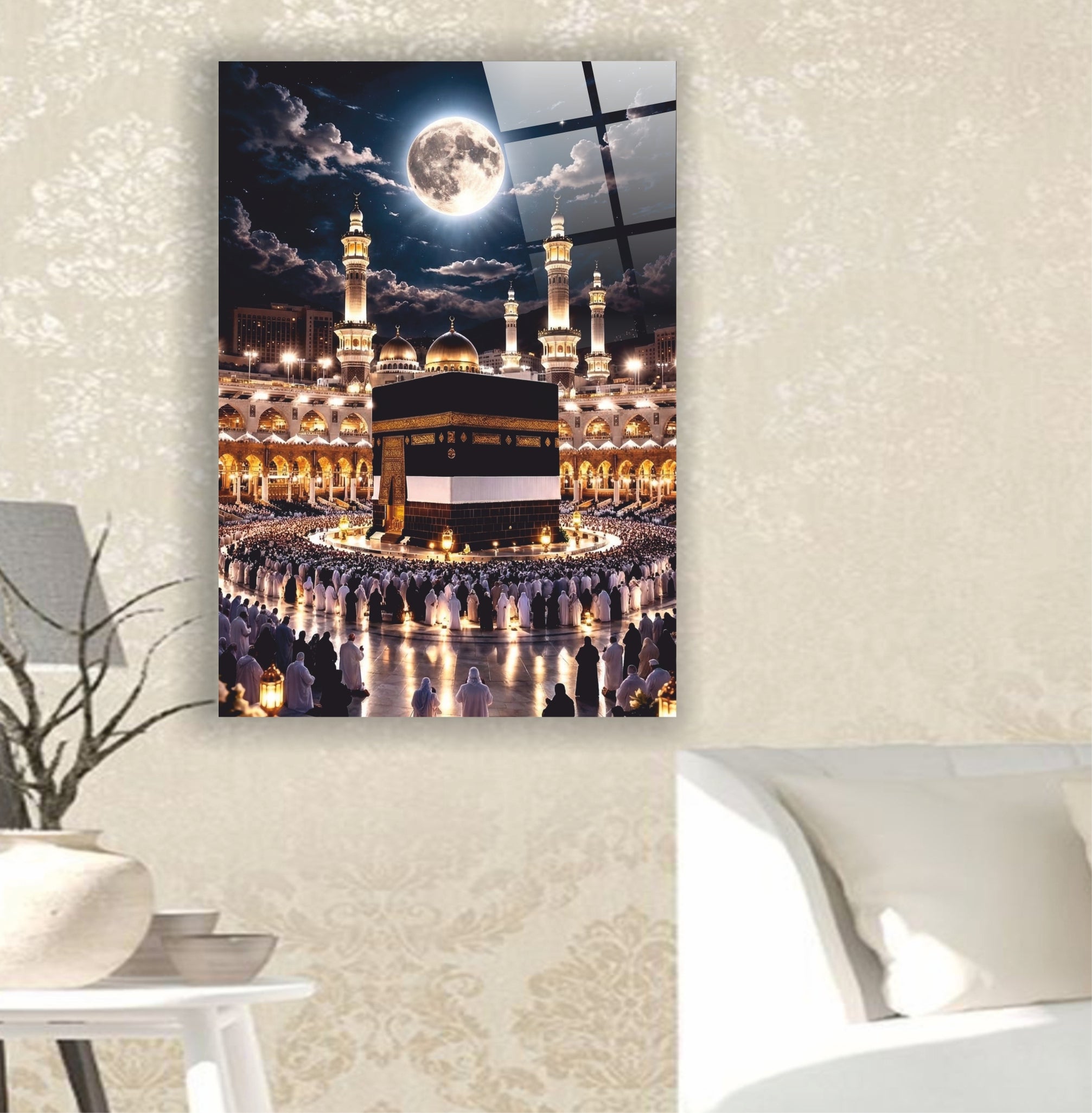 Kabe-i Muazzama Gece Manzaralı-Dolunay ve Mescid-i Haram