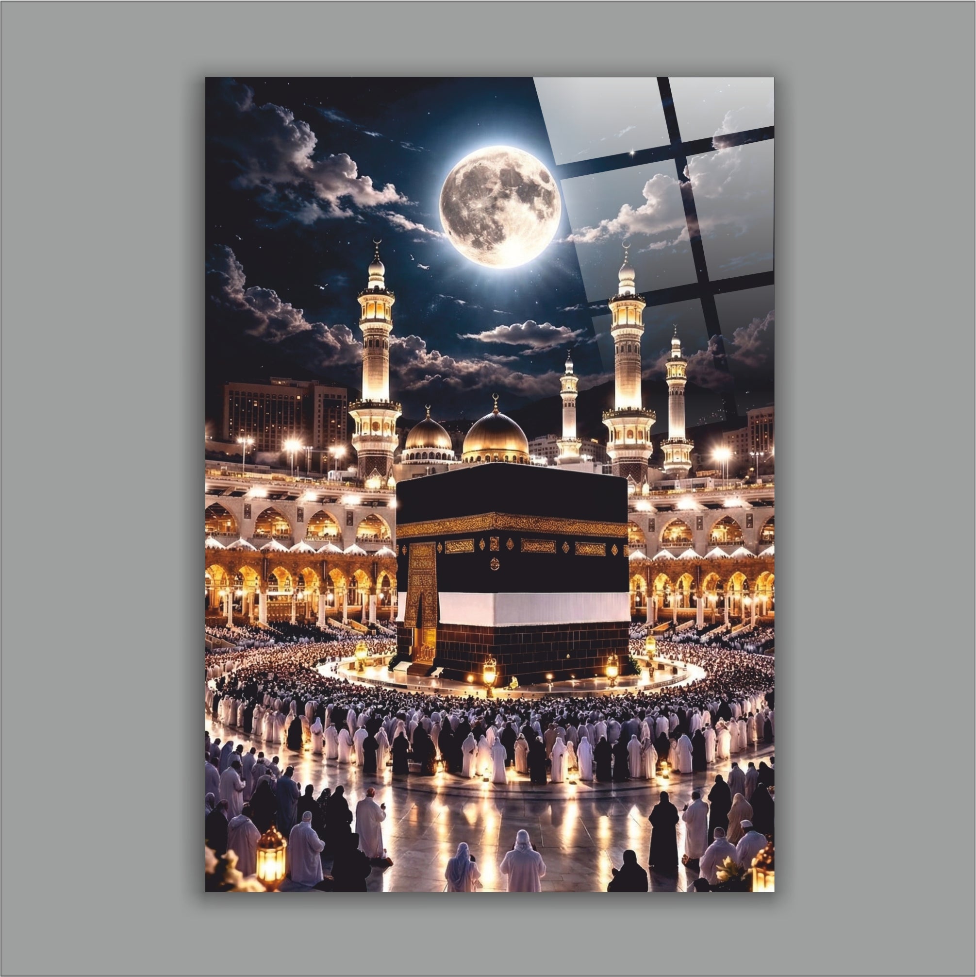 Kabe-i Muazzama Gece Manzaralı-Dolunay ve Mescid-i Haram