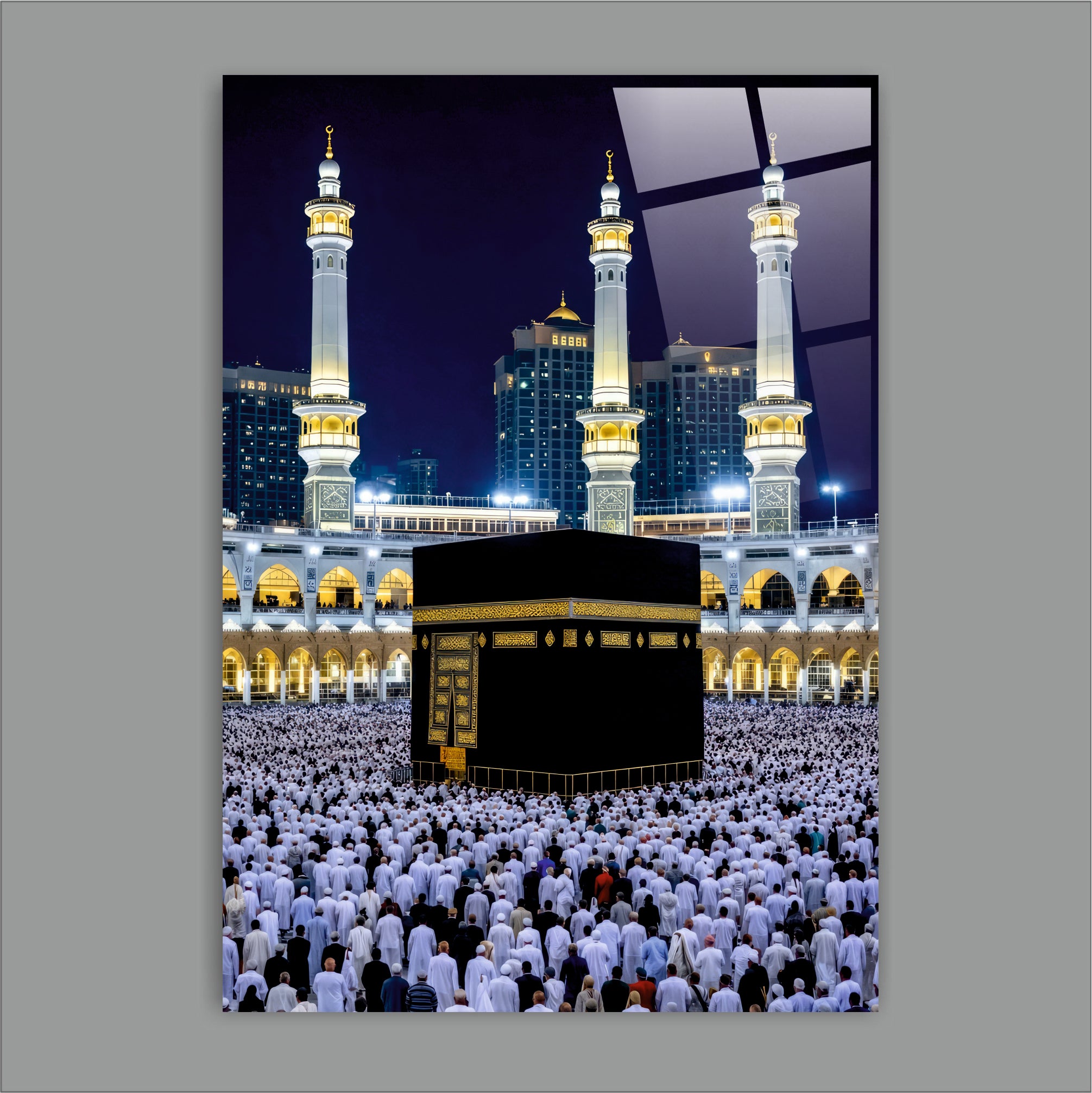 DİNİ-87 Kâbe Gece Görünümü Cam Tablo Mescid-i Haram Panoramik Tasarımı