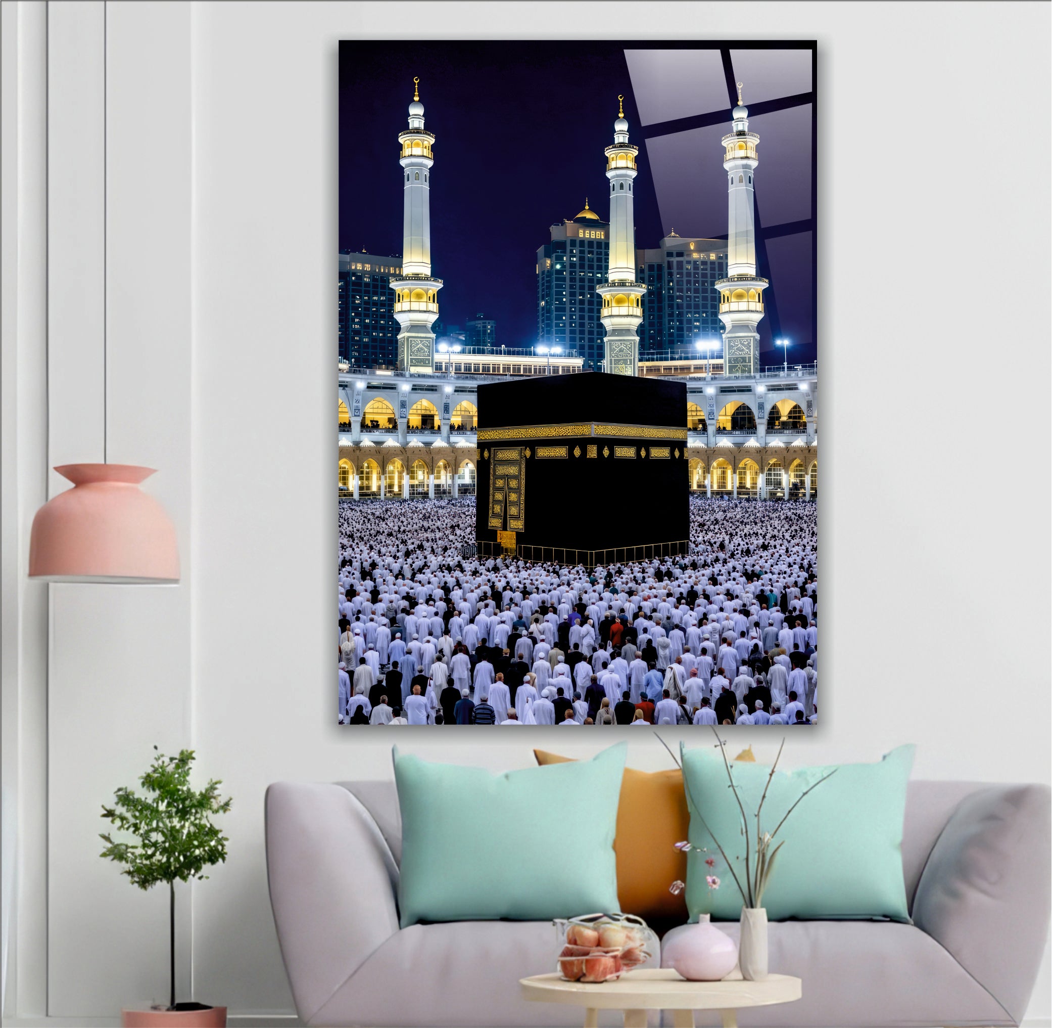 DİNİ-87 Kâbe Gece Görünümü Cam Tablo Mescid-i Haram Panoramik Tasarımı