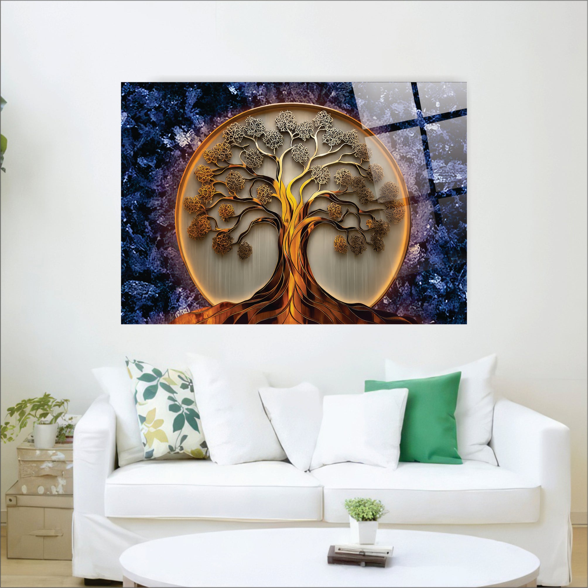 Altın Hayat Ağacı Cam Tablo