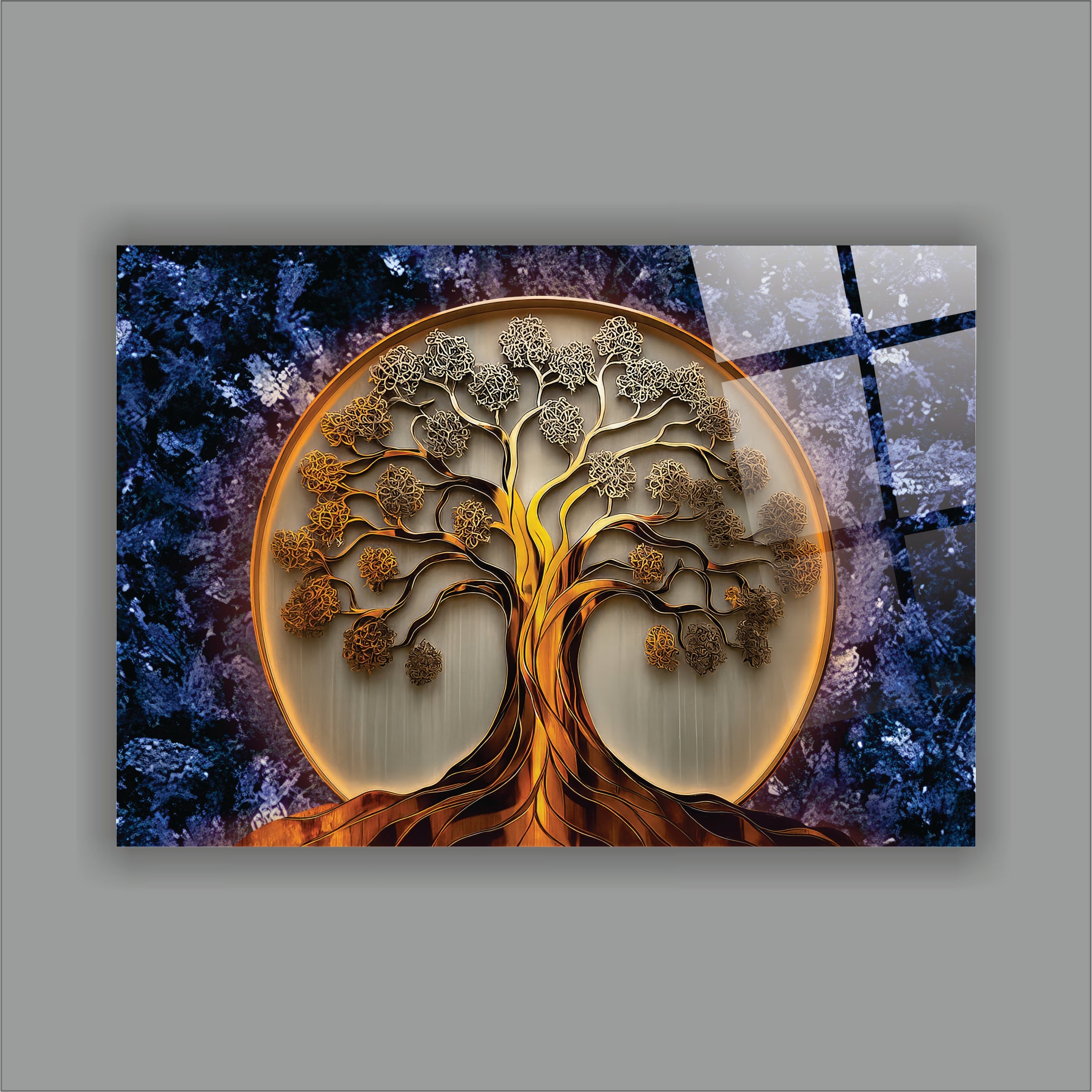 Altın Hayat Ağacı Cam Tablo