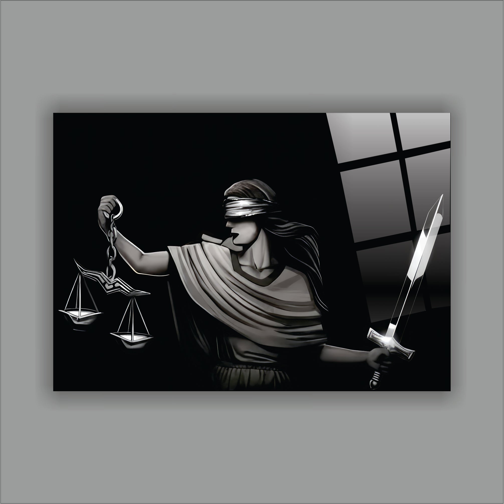 Hukuk Serisi Gümüş Efektli Themis Cam Tablo