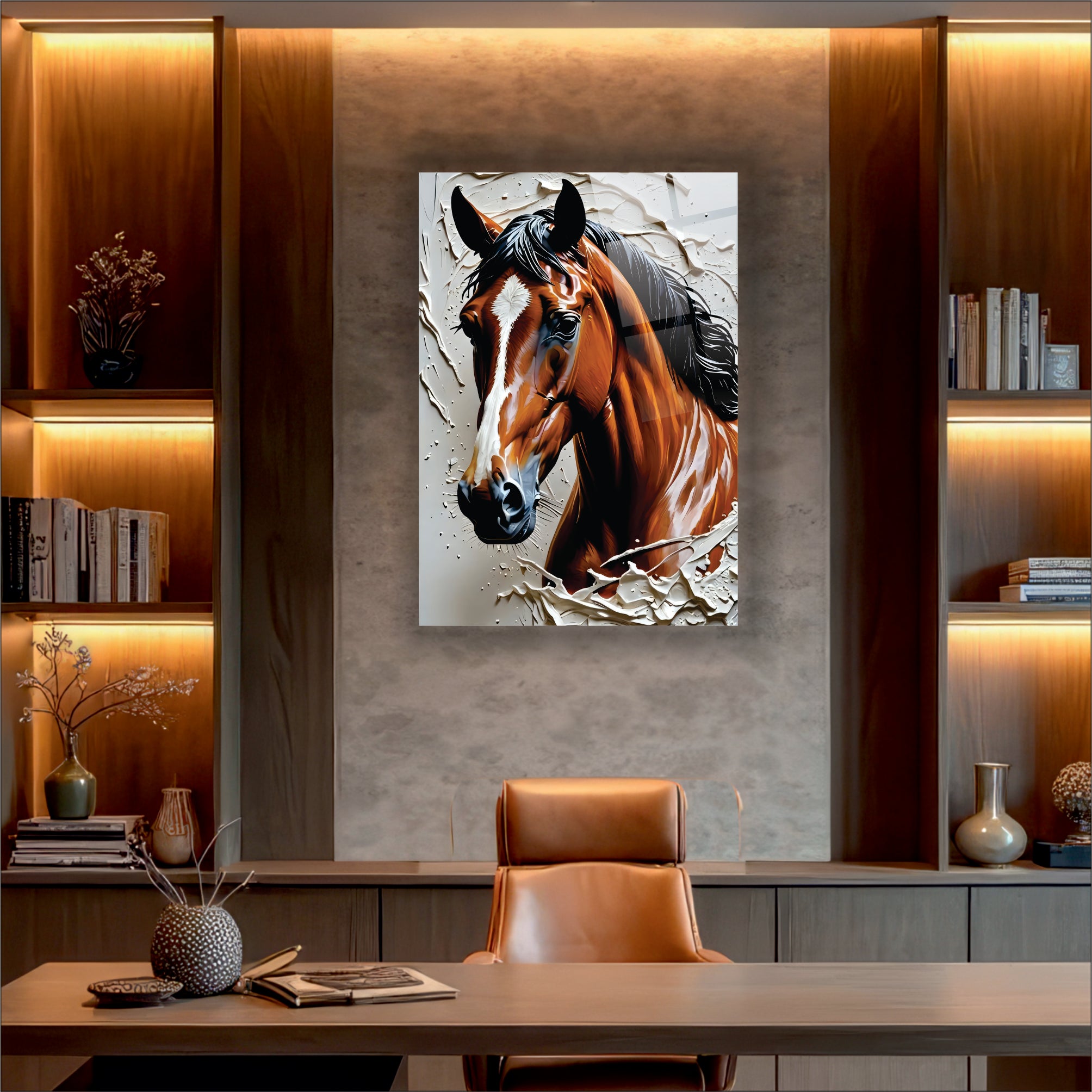 Dokulu At Portresi Cam Tablo