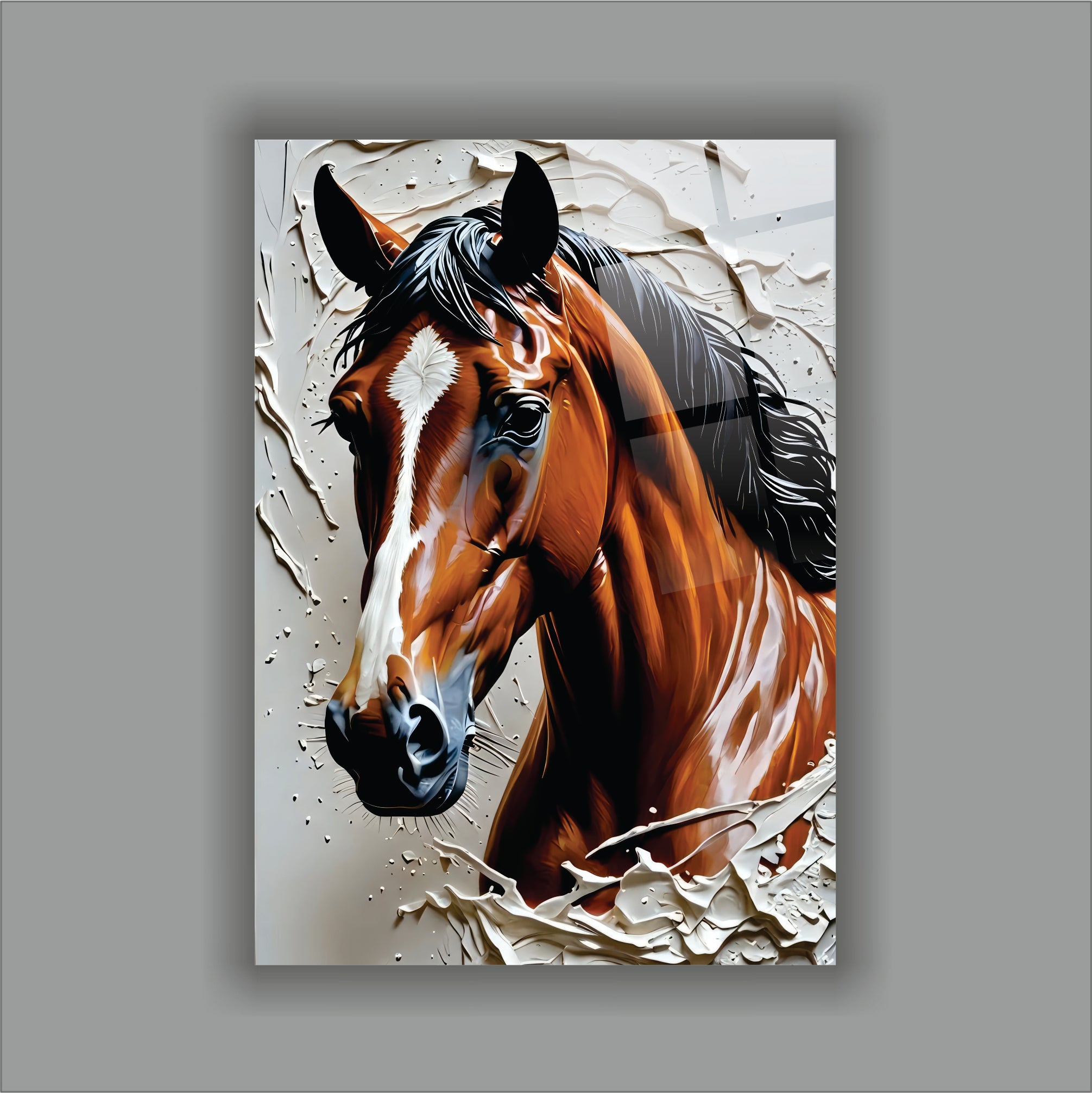 Dokulu At Portresi Cam Tablo