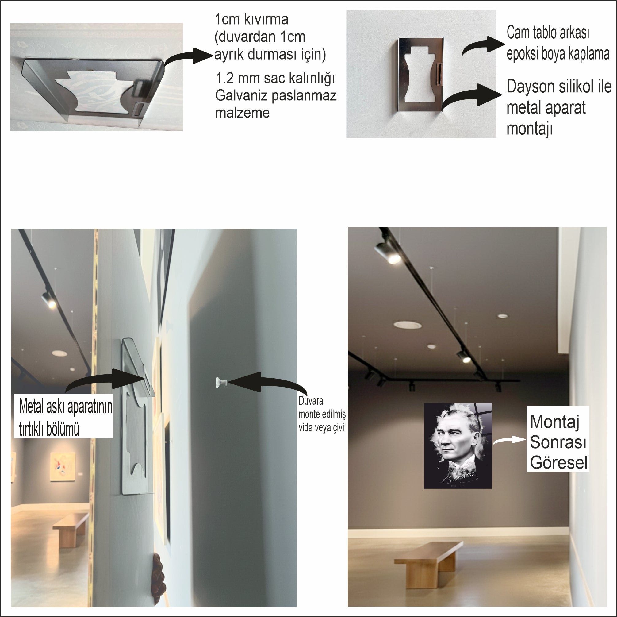 Kurumsal Atatürk Köşesi 3'lü Cam Tablo Seti - 70x100 cm 45x65 Ölçülü Prestij Serisi