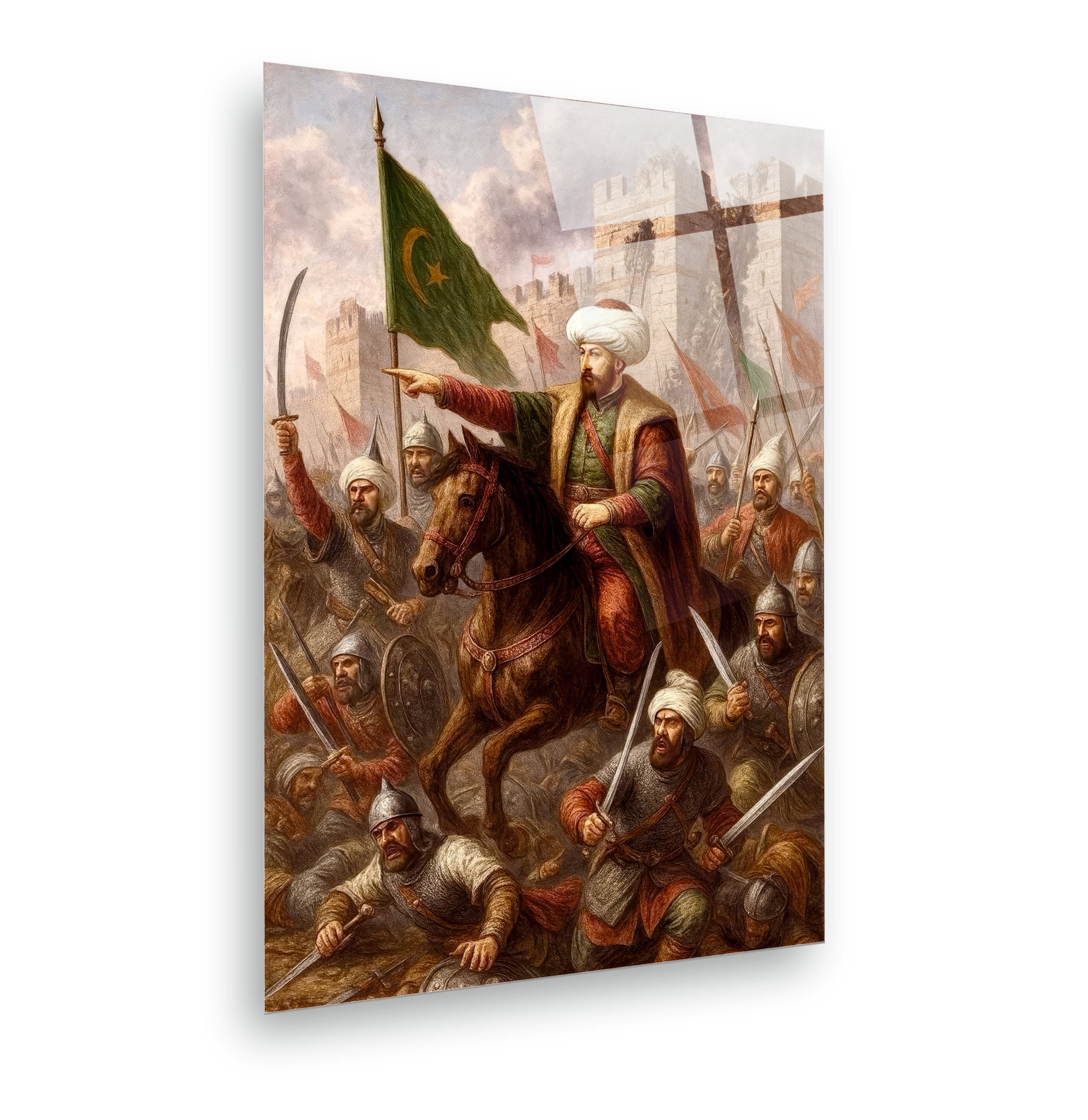 OSMANLI-35 Fatih Sultan Mehmet İstanbul'un Fethi 4 mm Temperli UV Baskılı Cam Tablo
