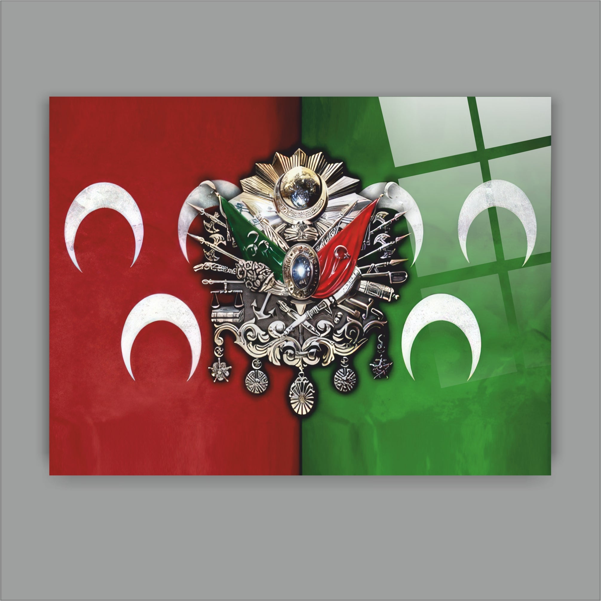 OSMANLI-16 Osmanlı Arması ve Üç Hilal Dekoratif Osmanlı Cam Tablo