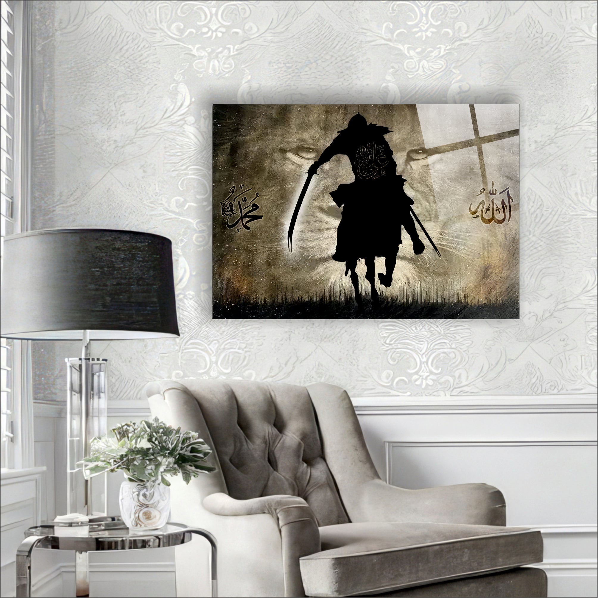 Hz. Ali ve Aslan Temalı Cam Tablo