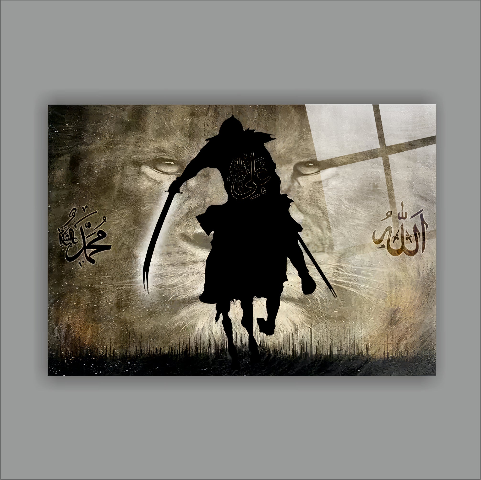 Hz. Ali ve Aslan Temalı Cam Tablo