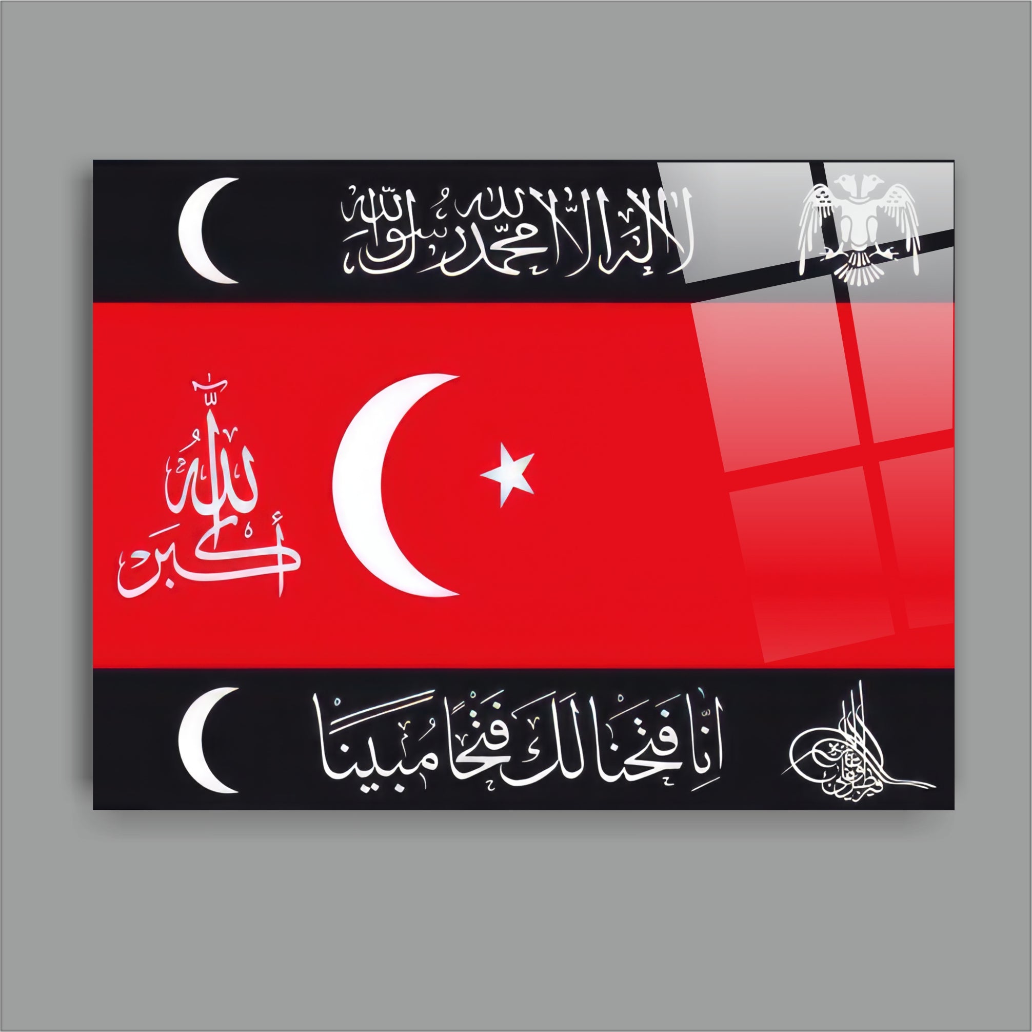 OSMANLI-27 Osmanlı Hat Sanatı ve Türk Bayrağı Tasarımlı Temperli Cam Tablo