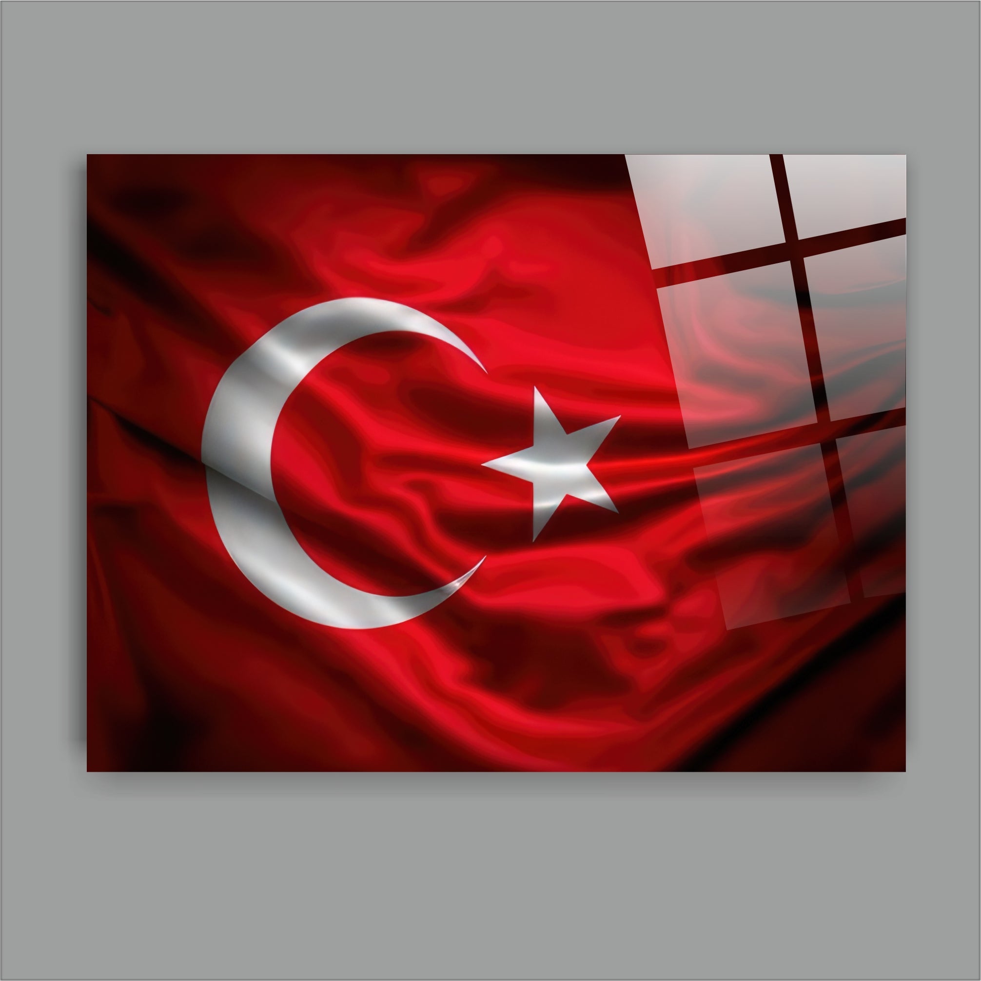 OSMANLI-28 Dalgalı Türk Bayrağı Tasarımlı 4 mm Temperli UV Baskılı Cam Tablo