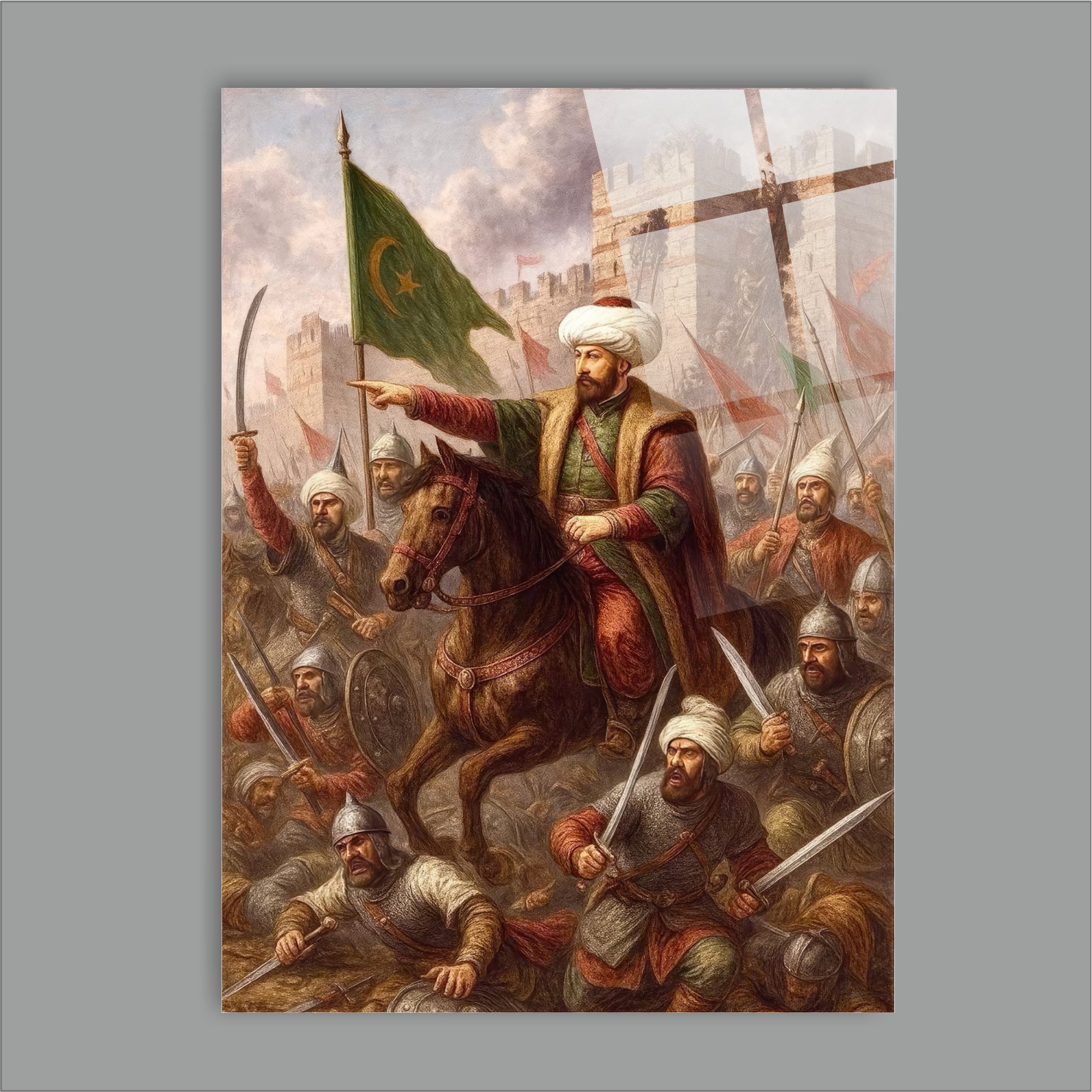 OSMANLI-35 Fatih Sultan Mehmet İstanbul'un Fethi 4 mm Temperli UV Baskılı Cam Tablo