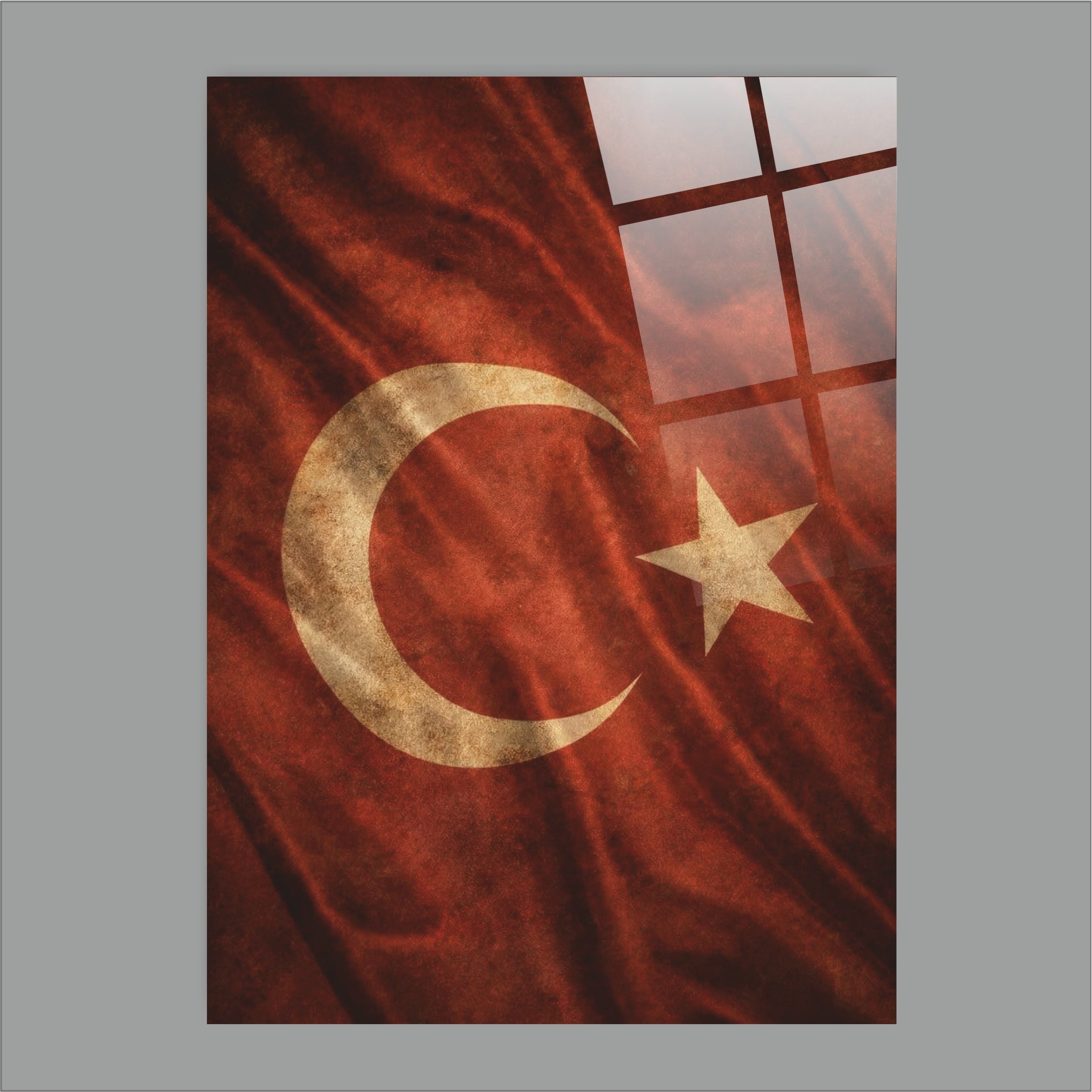 OSMANLI-47 Eskitme Türk Bayrağı Temalı 4 mm Temperli UV Baskılı Cam Tablo