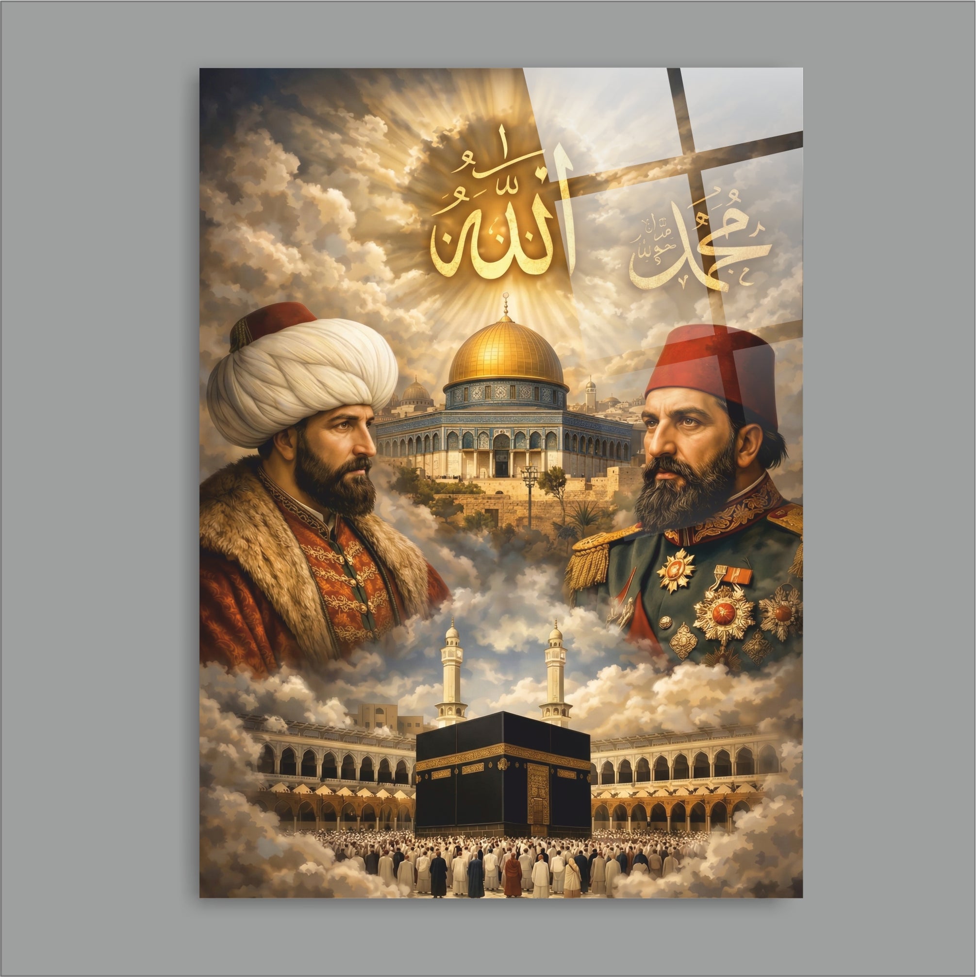 OSMANLI-50 Fatih Sultan Mehmet ve II. Abdülhamid Temalı 4 mm Temperli Cam Tablo