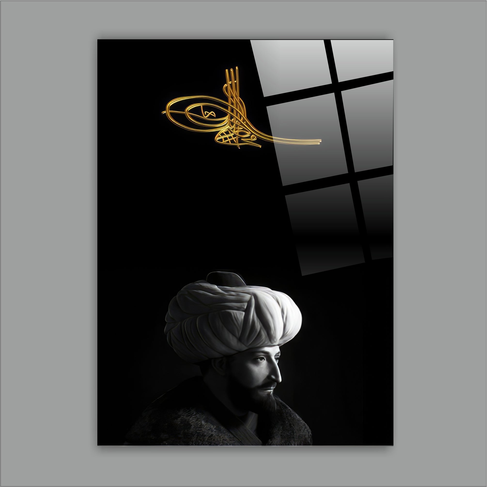 OSMANLI-66 Fatih Sultan Mehmet ve Osmanlı Tuğrası Siyah Altın Tasarımı