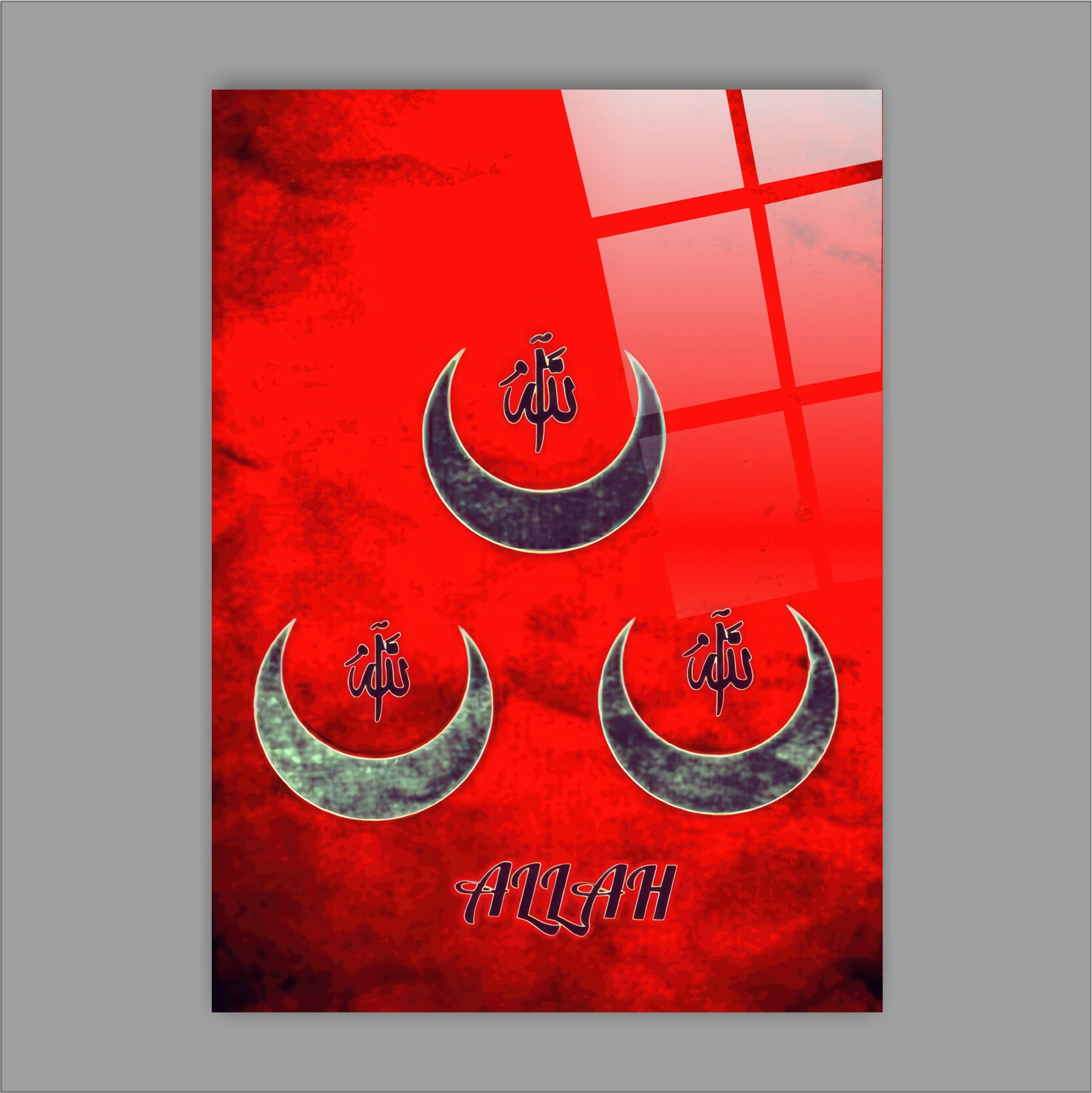 OSMANLI-68 Allah Lafzı Üç Hilal Kırmızı Zemin Tasarımı