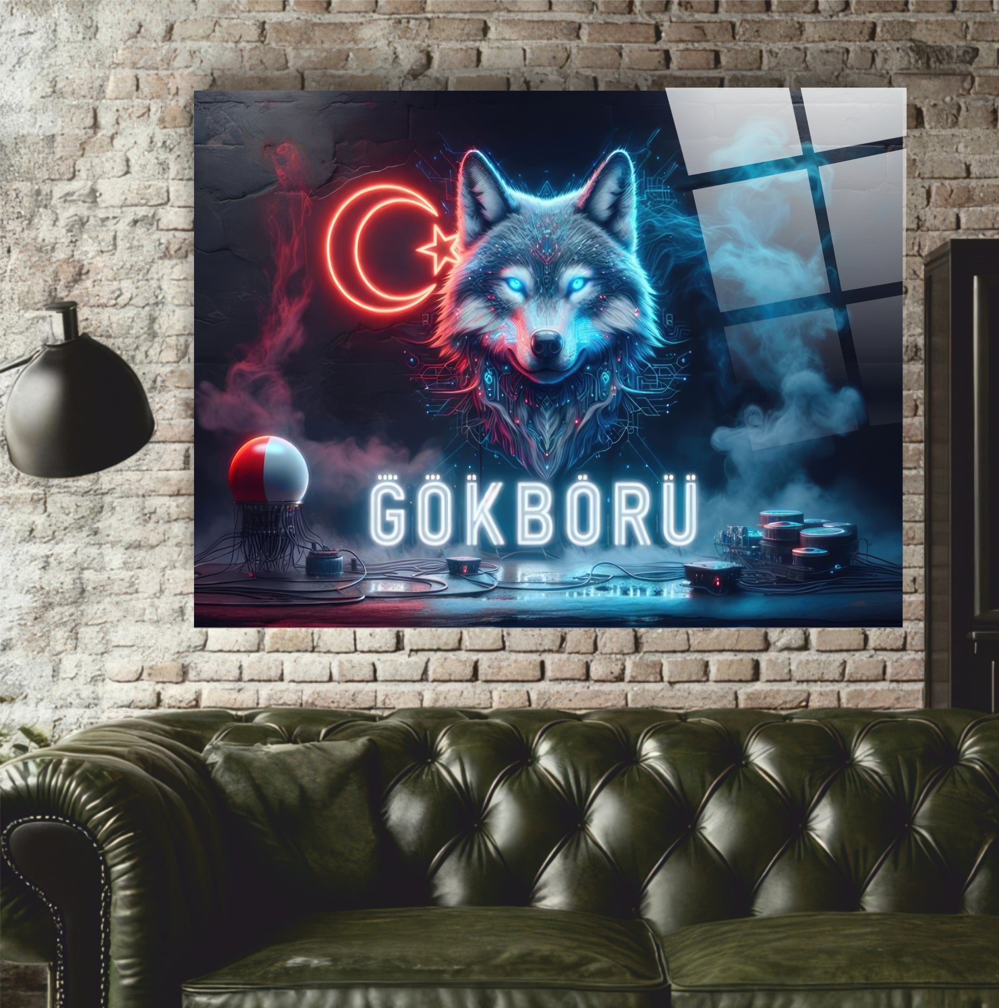 OSMANLI-10 Gökbörü Bozkurt ve Ay Yıldız Temalı Dekoratif Cam Tablo