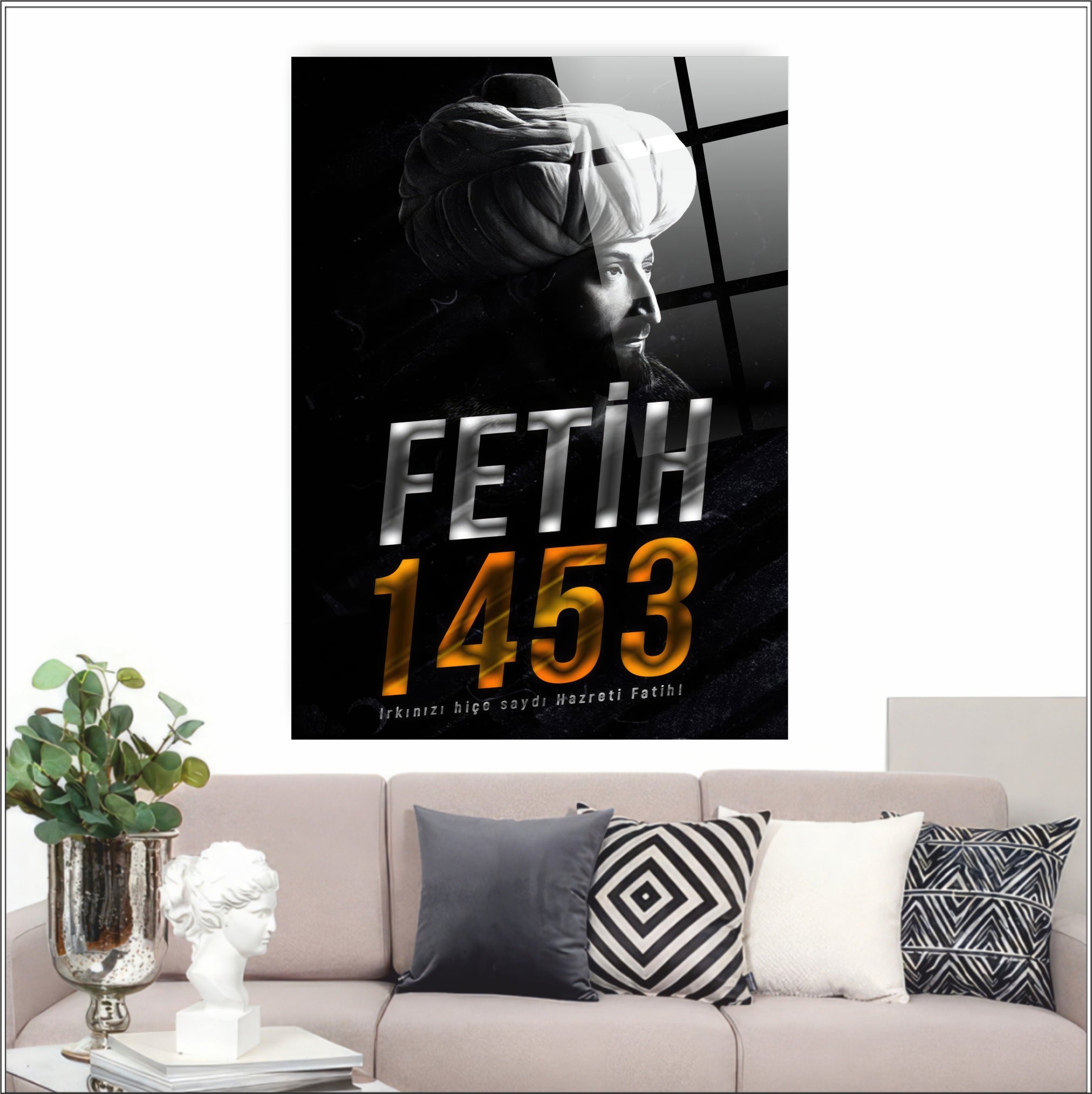 OSMANLI-33 Fatih Sultan Mehmet 1453 İstanbul'un Fethi 4 mm Temperli UV Baskılı Cam Tablo