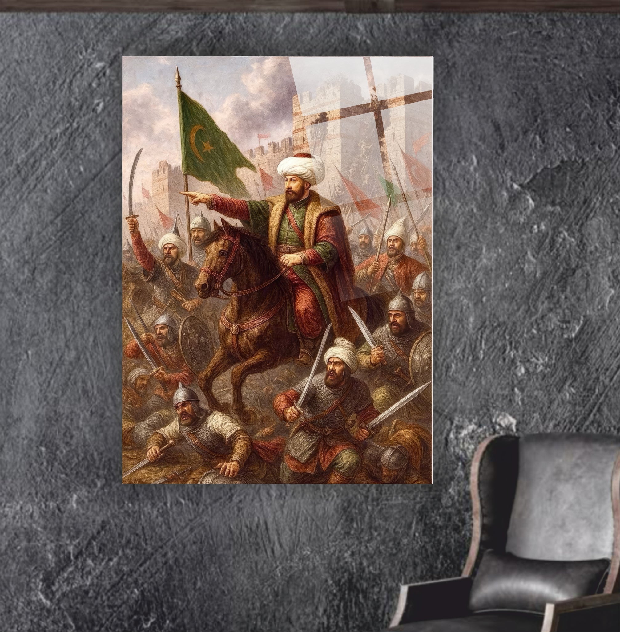OSMANLI-35 Fatih Sultan Mehmet İstanbul'un Fethi 4 mm Temperli UV Baskılı Cam Tablo