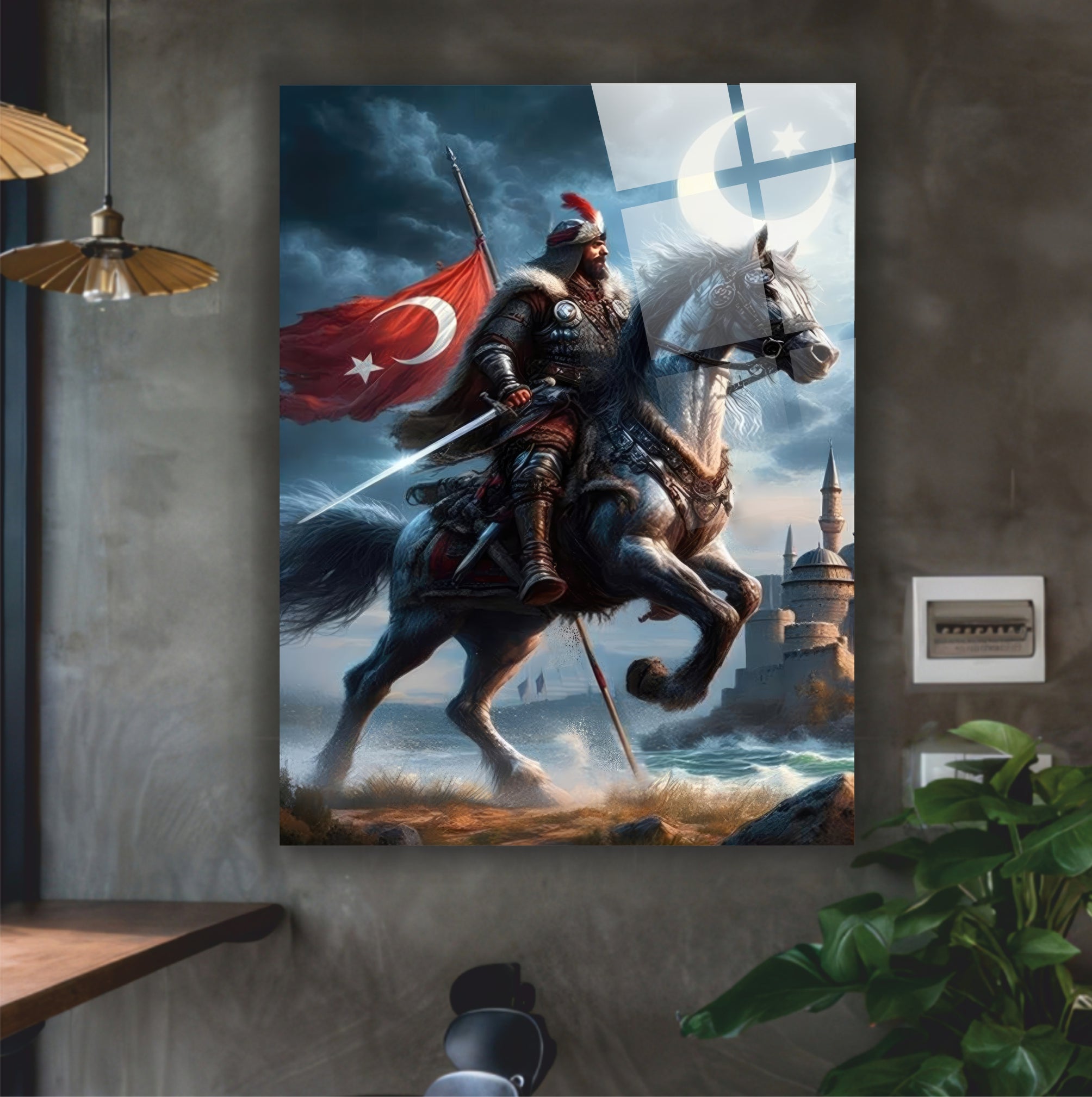 OSMANLI-37 Osmanlı Atlı Savaşçısı 4 mm Temperli UV Baskılı Dekoratif Cam Tablo