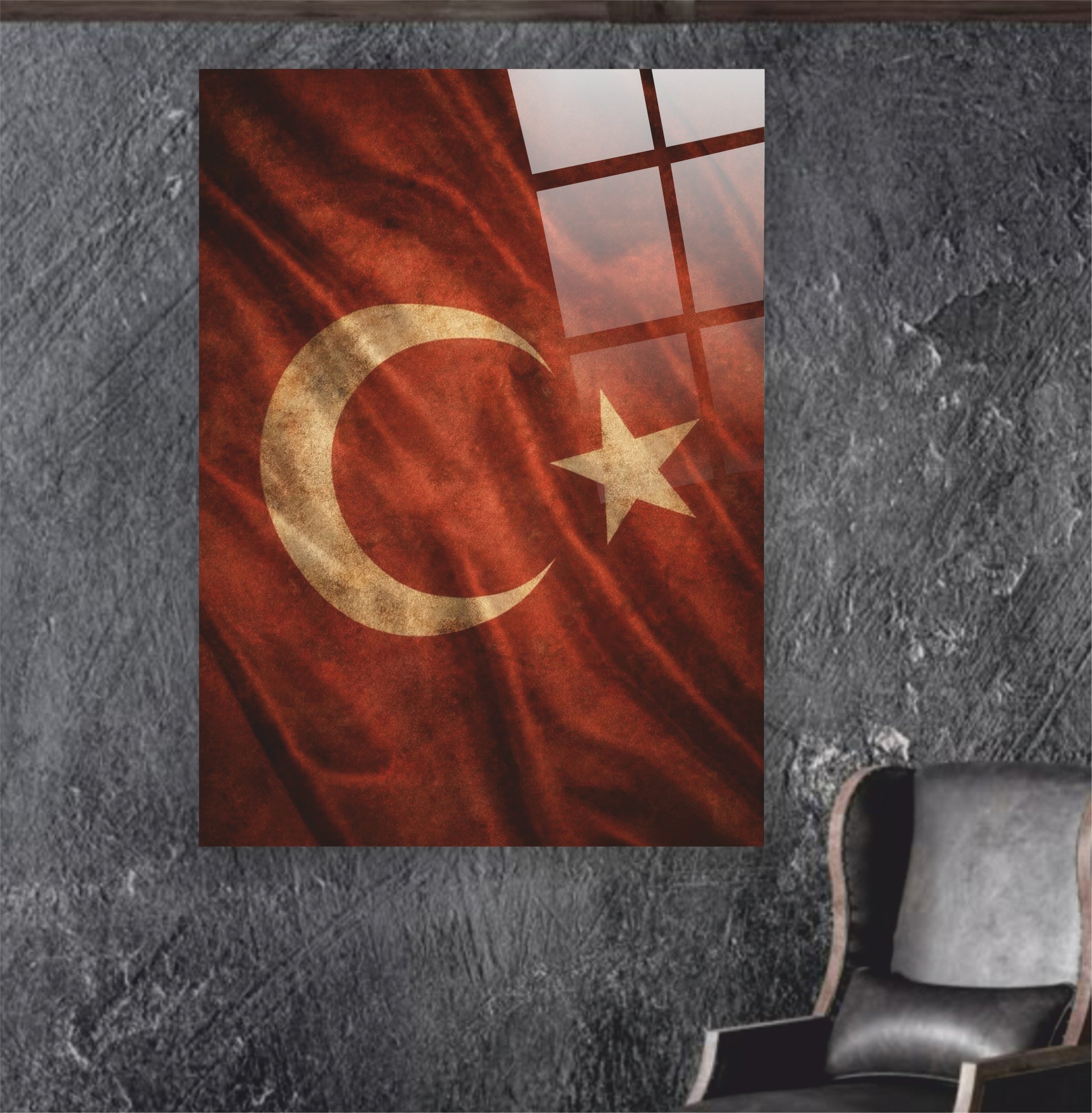 OSMANLI-47 Eskitme Türk Bayrağı Temalı 4 mm Temperli UV Baskılı Cam Tablo