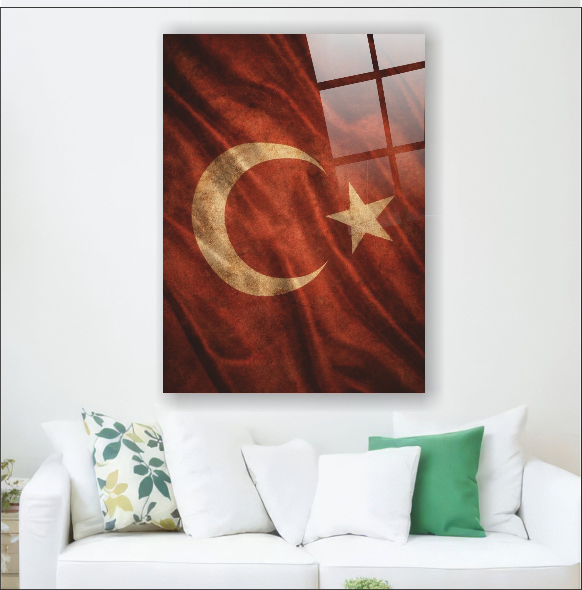 OSMANLI-47 Eskitme Türk Bayrağı Temalı 4 mm Temperli UV Baskılı Cam Tablo