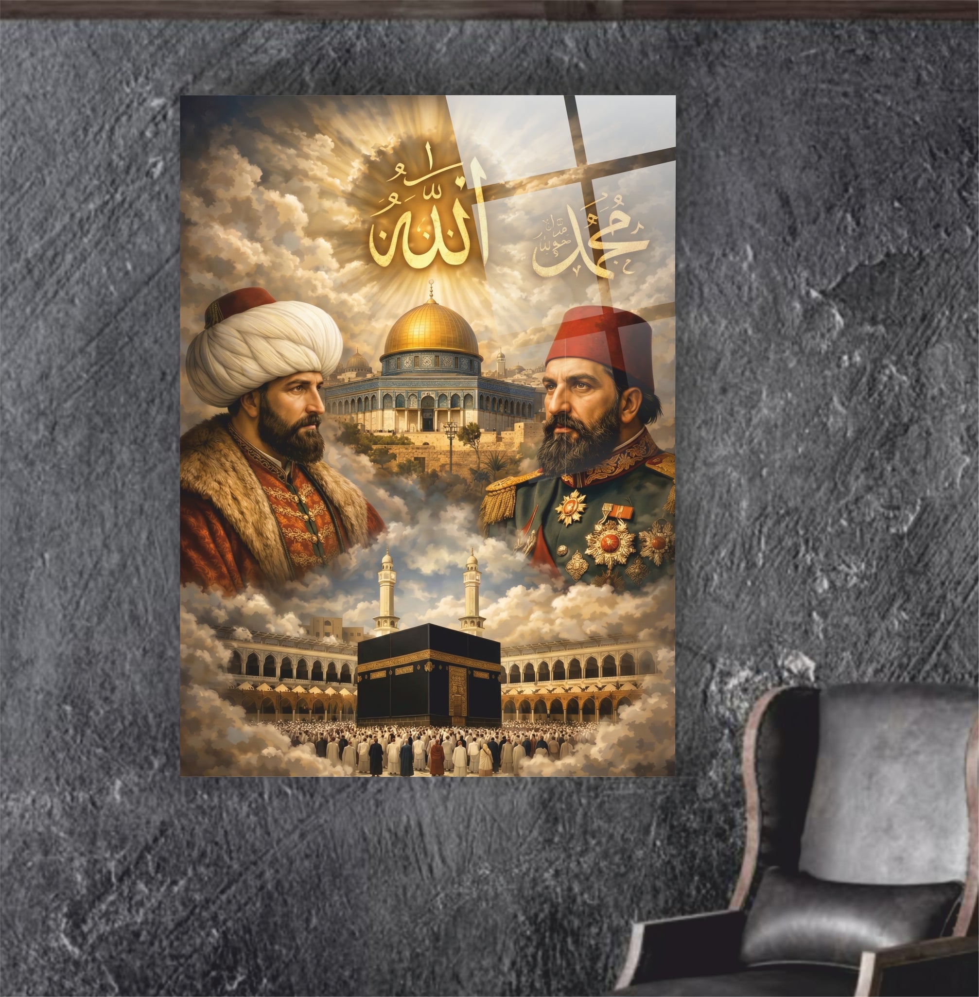 OSMANLI-50 Fatih Sultan Mehmet ve II. Abdülhamid Temalı 4 mm Temperli Cam Tablo