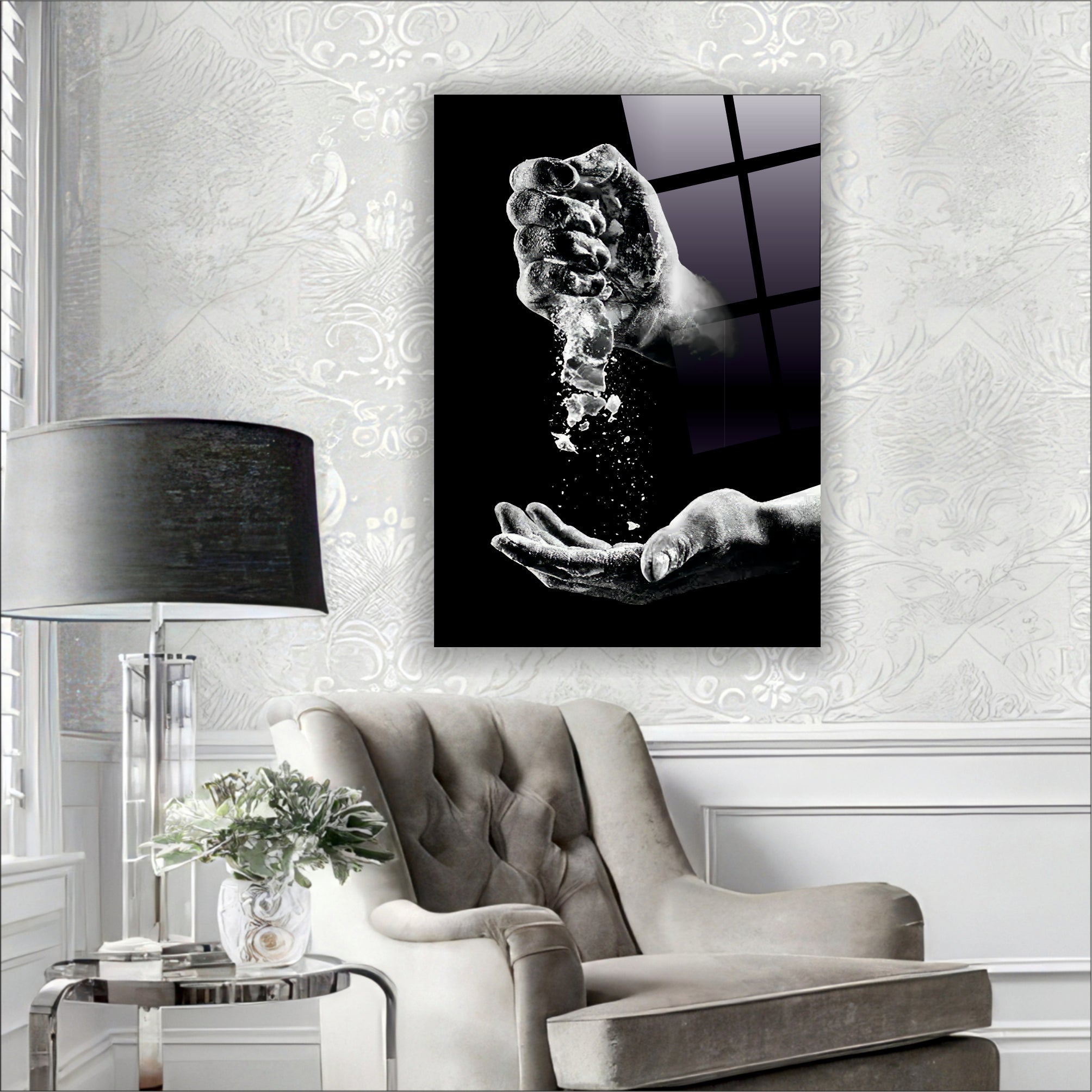 El Figürlü Zamanın İzleri Cam Tablo