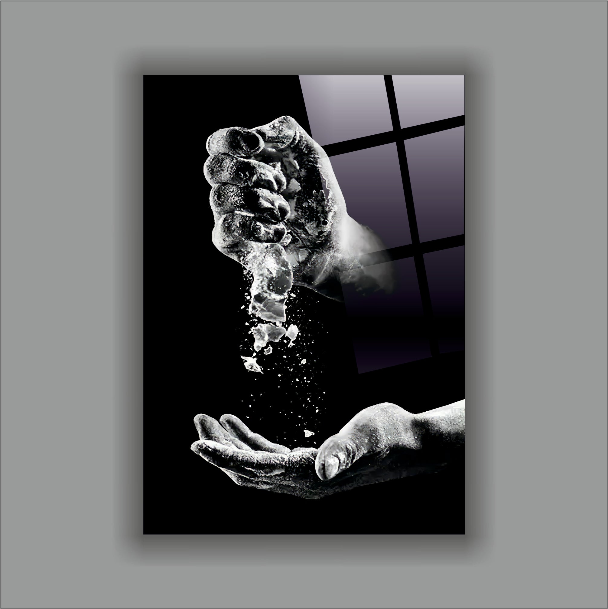 El Figürlü Zamanın İzleri Cam Tablo